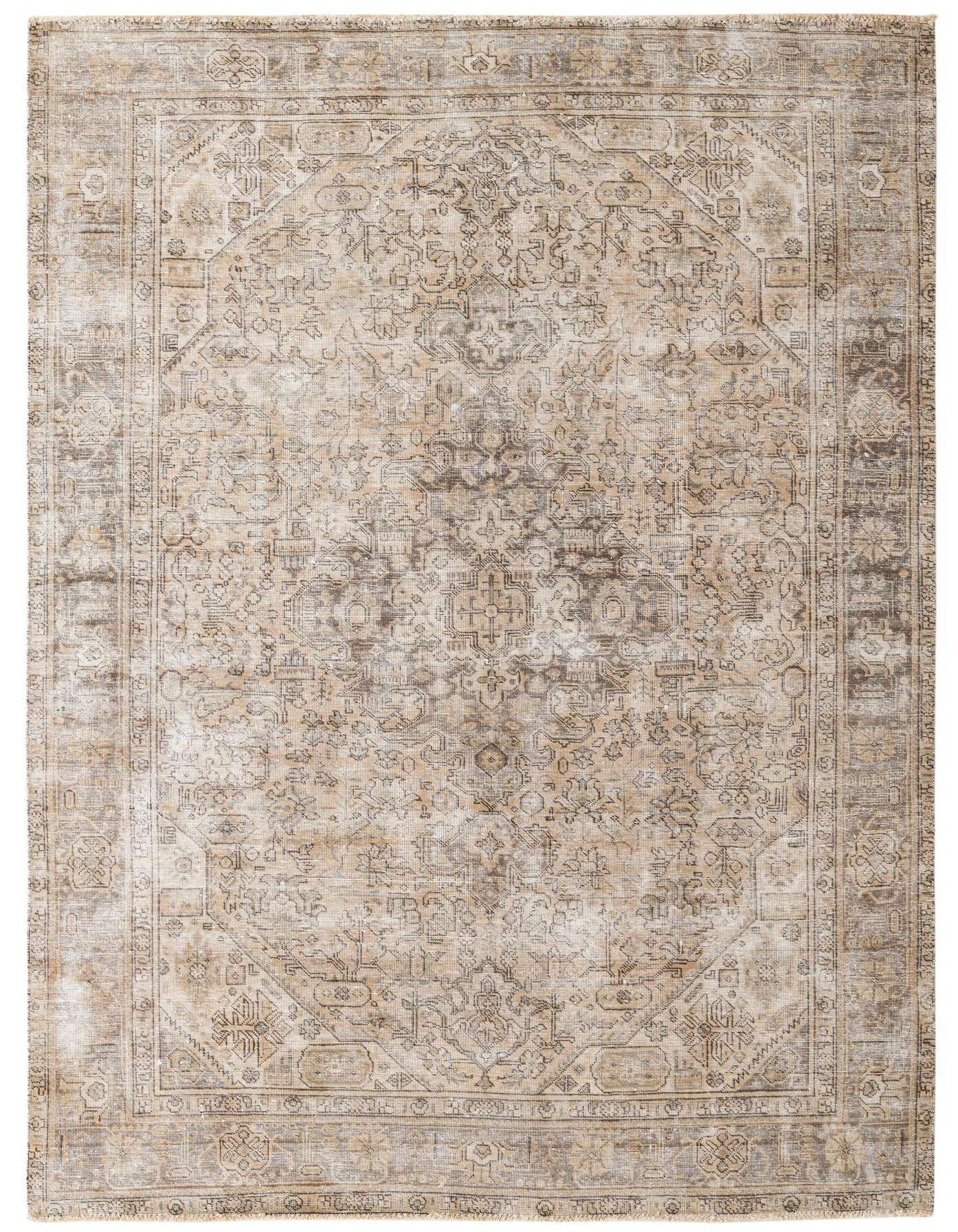 A 6x9 rectangular Ultra Vintage wool rug in shades of brown and tan, featuring a distressed Persian medallion pattern.