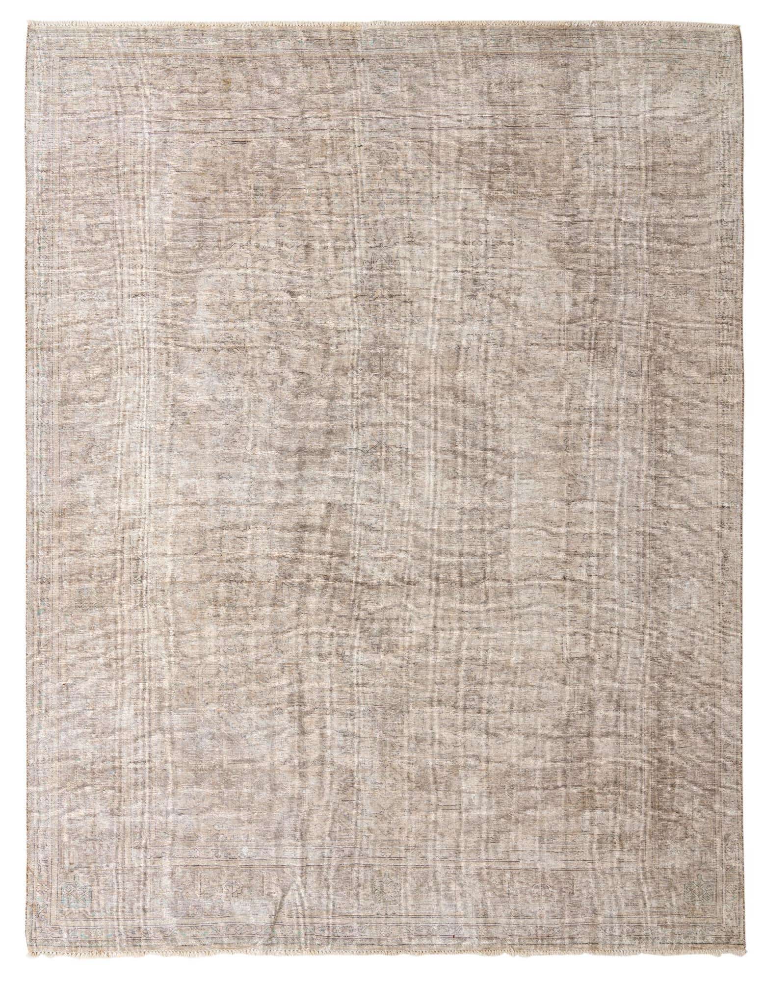 A 9x12 rectangular Ultra Vintage wool rug in shades of brown and tan, featuring a faded Persian medallion pattern.