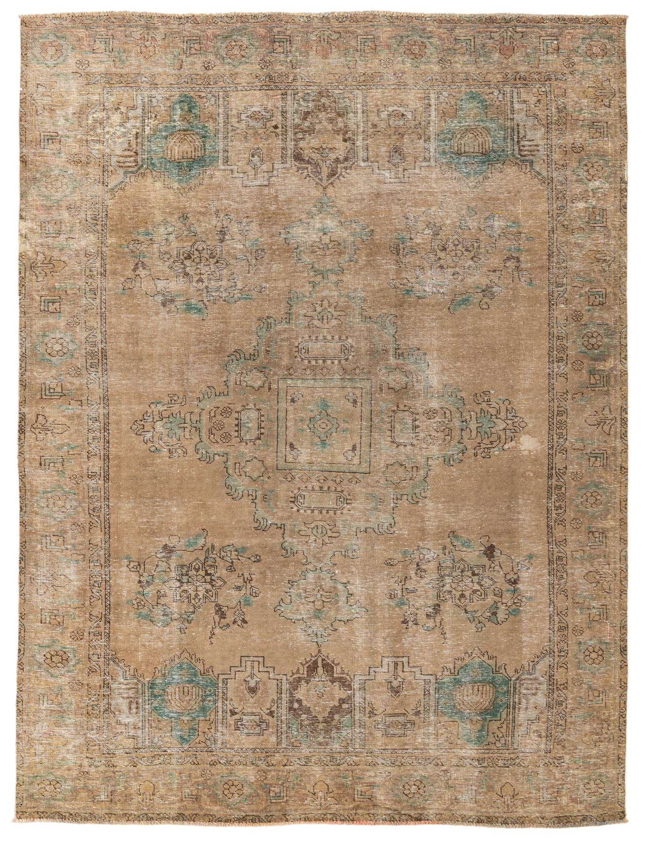 A 6x9 rectangular Ultra Vintage rug featuring a distressed brown and tan Persian medallion pattern with hints of teal, ideal for a living room.