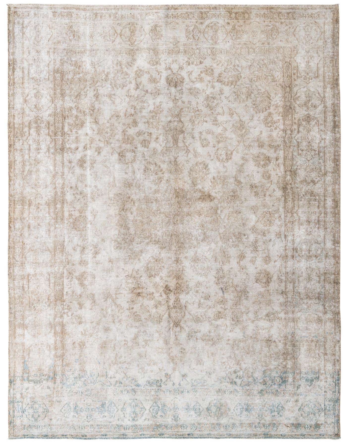 A 7x10 rectangular Ultra Vintage wool rug in shades of brown and tan with a faded Persian medallion pattern.