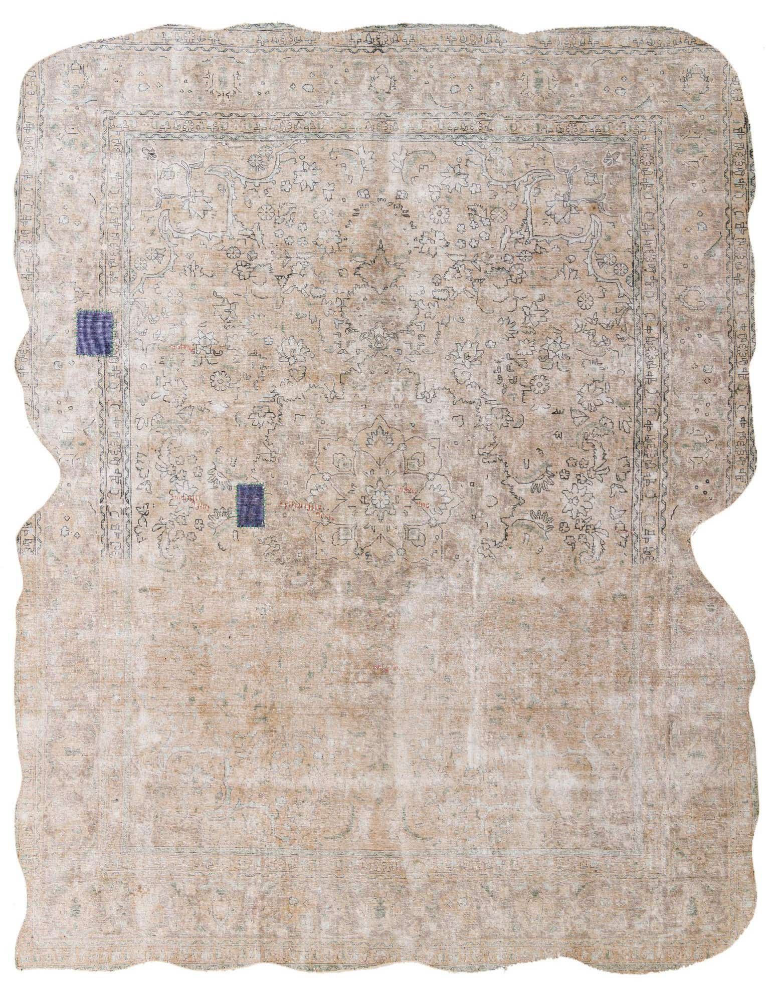 A 10x12 rectangular Ultra Vintage Persian wool rug in shades of brown and tan with a faded medallion pattern.