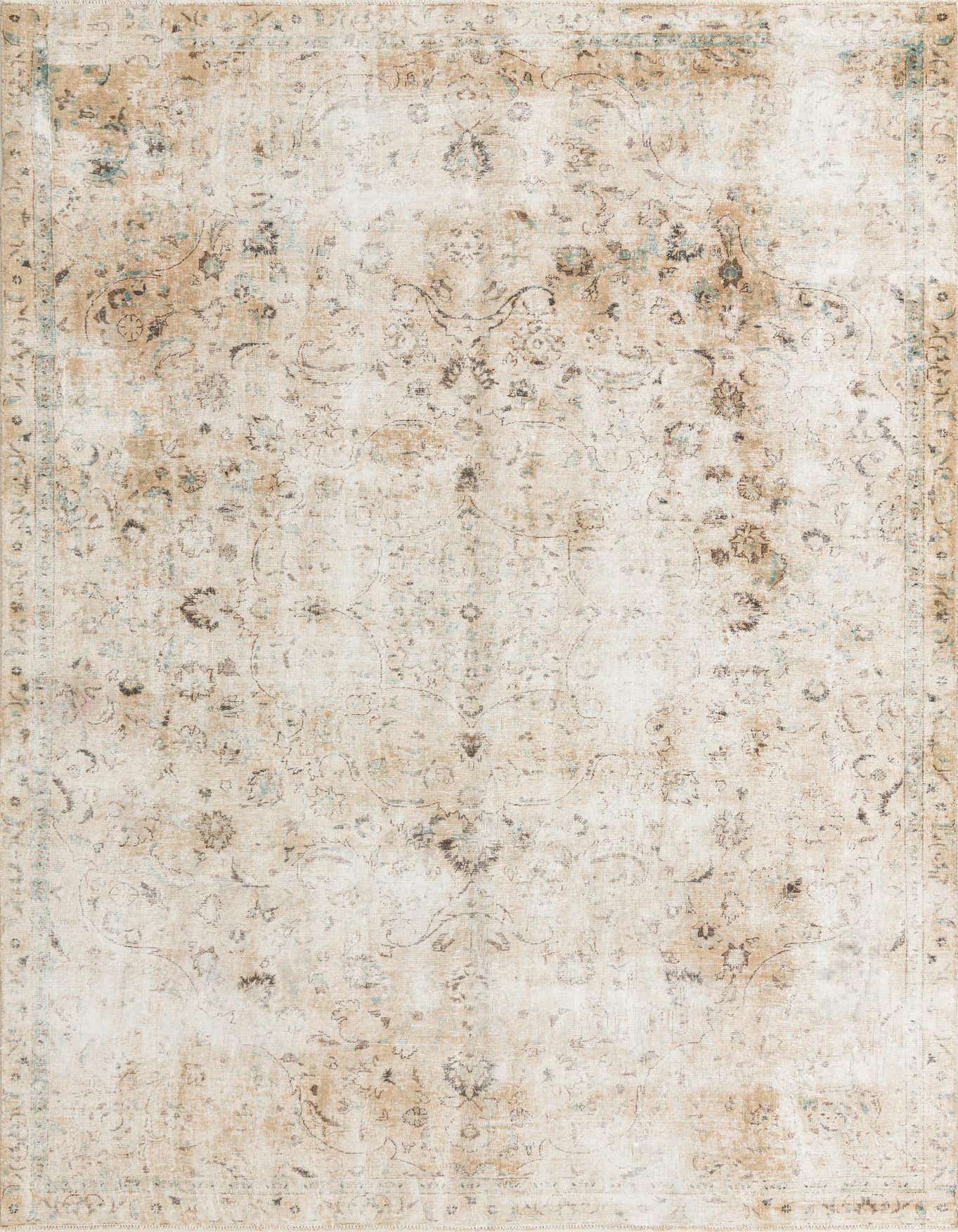 A rectangular 7x10 Ultra Vintage rug by Rugs.com, featuring a distressed Persian medallion pattern in shades of brown and tan, suitable for a living room.