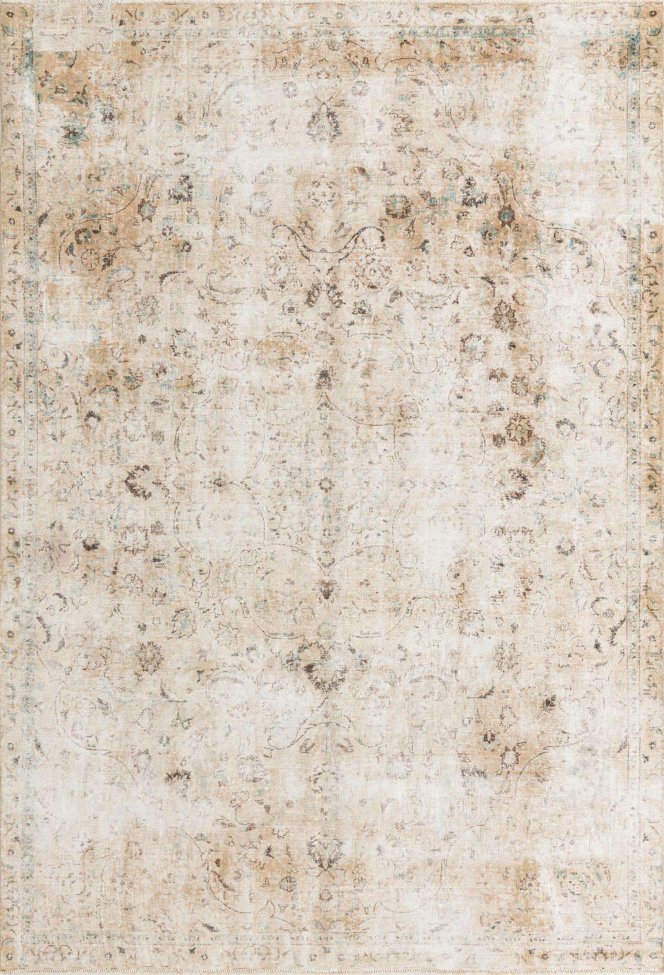 A rectangular 7x10 Ultra Vintage rug by Rugs.com, featuring a distressed Persian medallion pattern in shades of brown and tan, suitable for a living room.