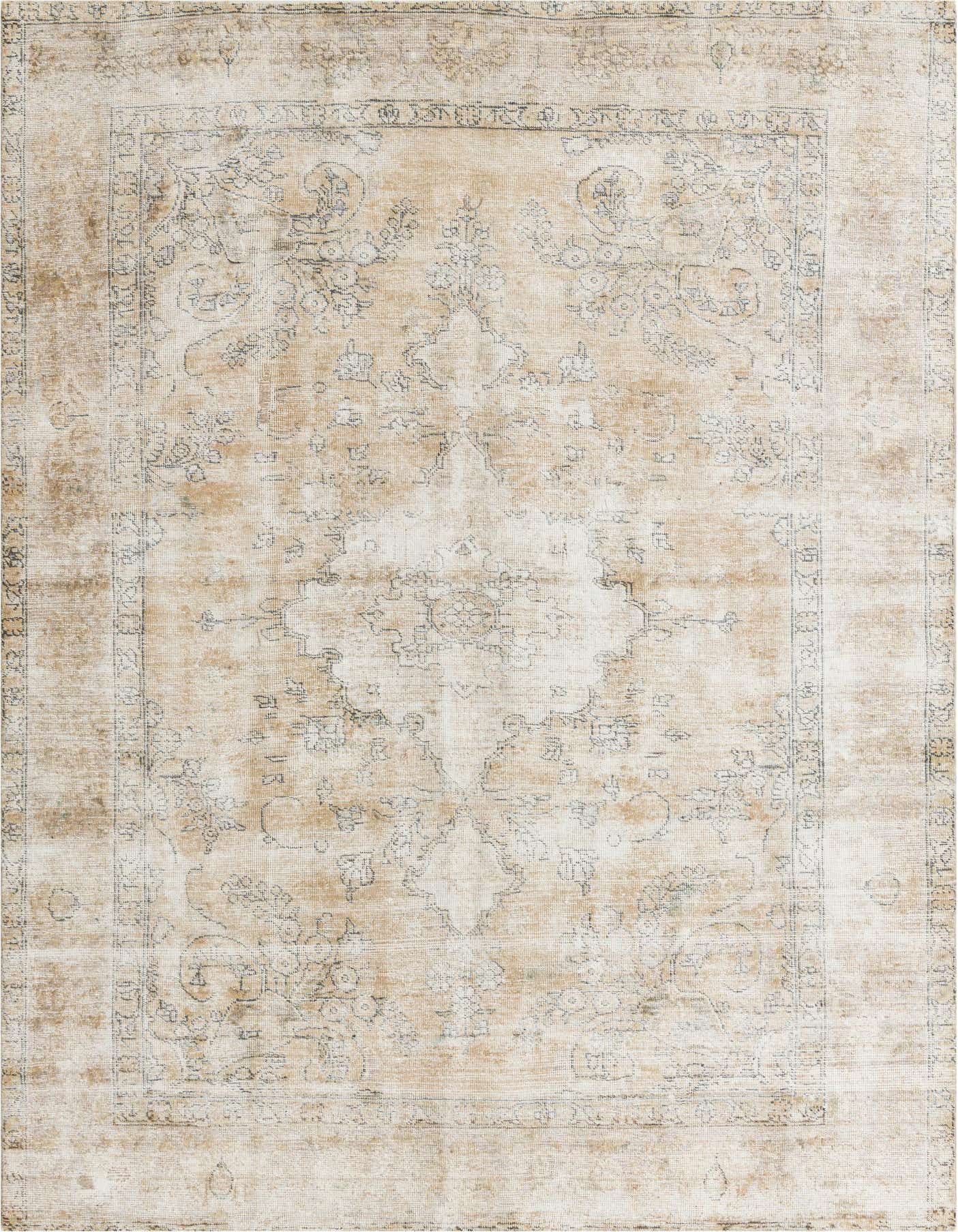 A 6x9 rectangular Rugs.com Ultra Vintage wool rug with a distressed Persian medallion pattern in shades of brown and tan.