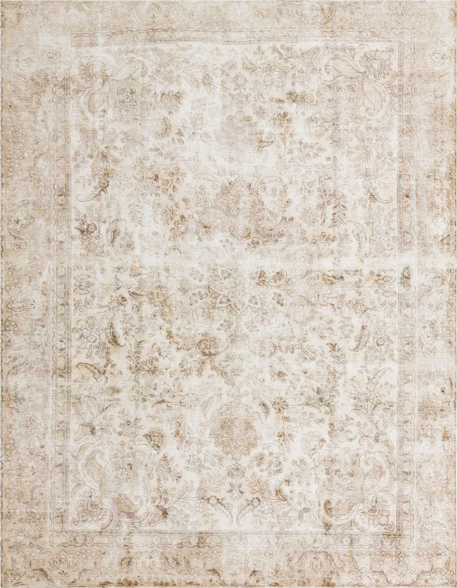 A 9x12 rectangular Ultra Vintage wool rug in shades of brown and tan, featuring an intricate Persian medallion pattern.