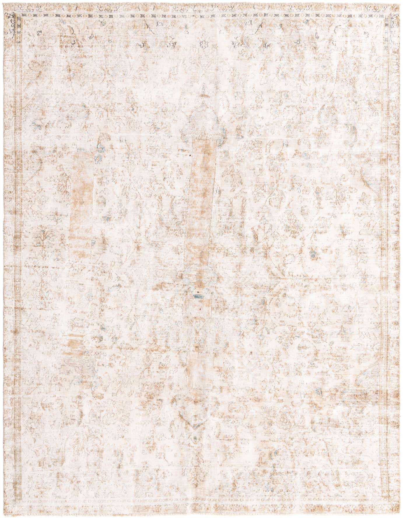 A 7x10 rectangular Ultra Vintage wool rug with a faded Persian medallion pattern in browns and tans.