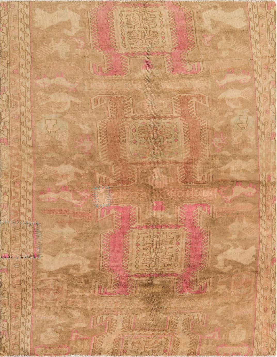 A 4x6 rectangular Ultra Vintage wool rug in shades of brown and tan with faded pink traditional Persian patterns.