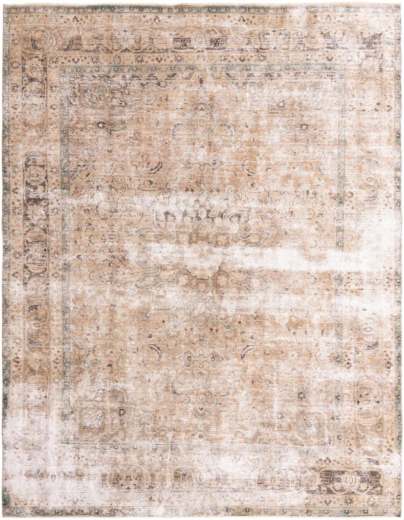 A 9x12 rectangular Rugs.com Ultra Vintage rug with a distressed Persian medallion pattern in shades of brown, tan, and cream.