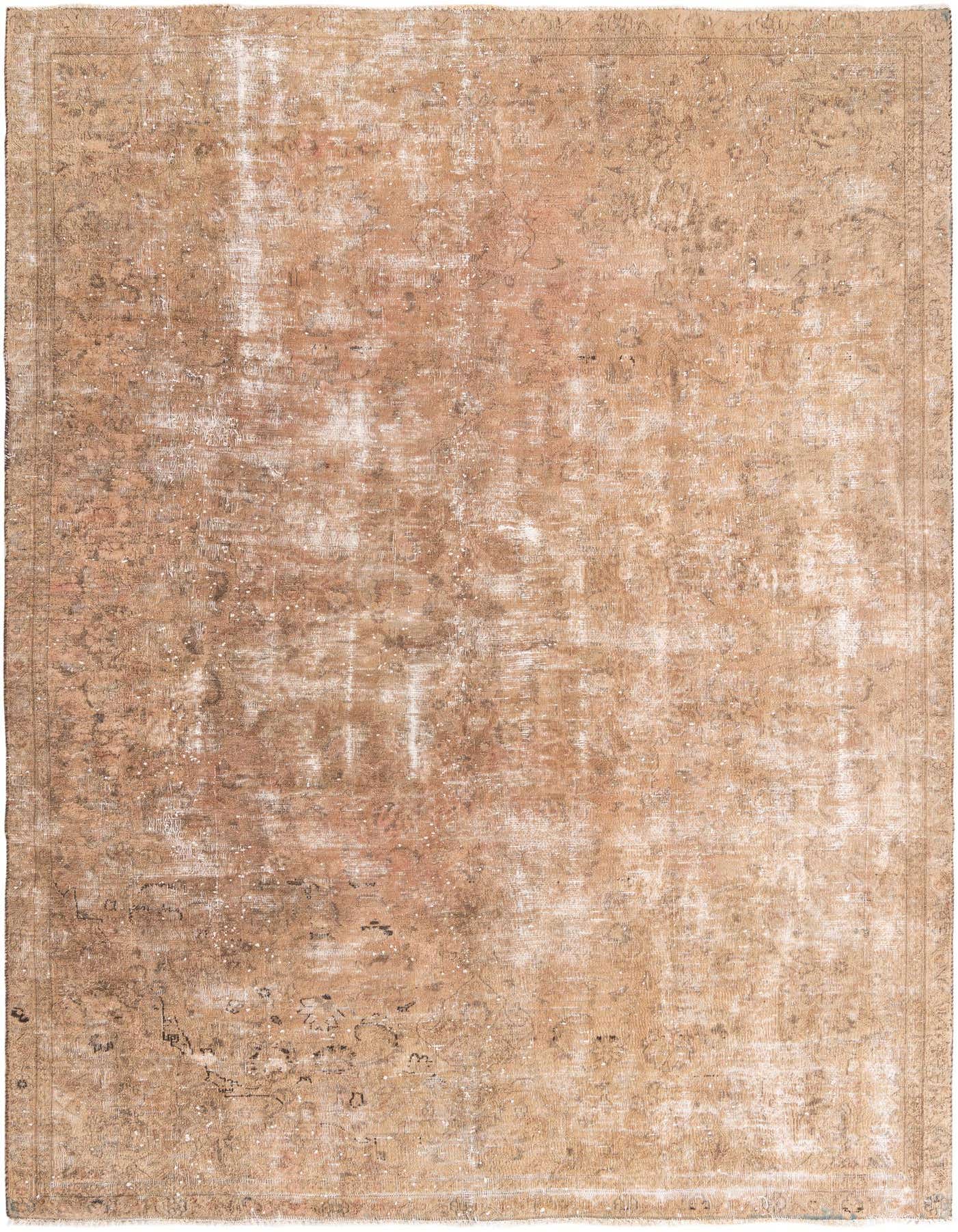 An 8x11 rectangular Ultra Vintage wool rug in shades of brown and tan, featuring a distressed Persian medallion pattern.