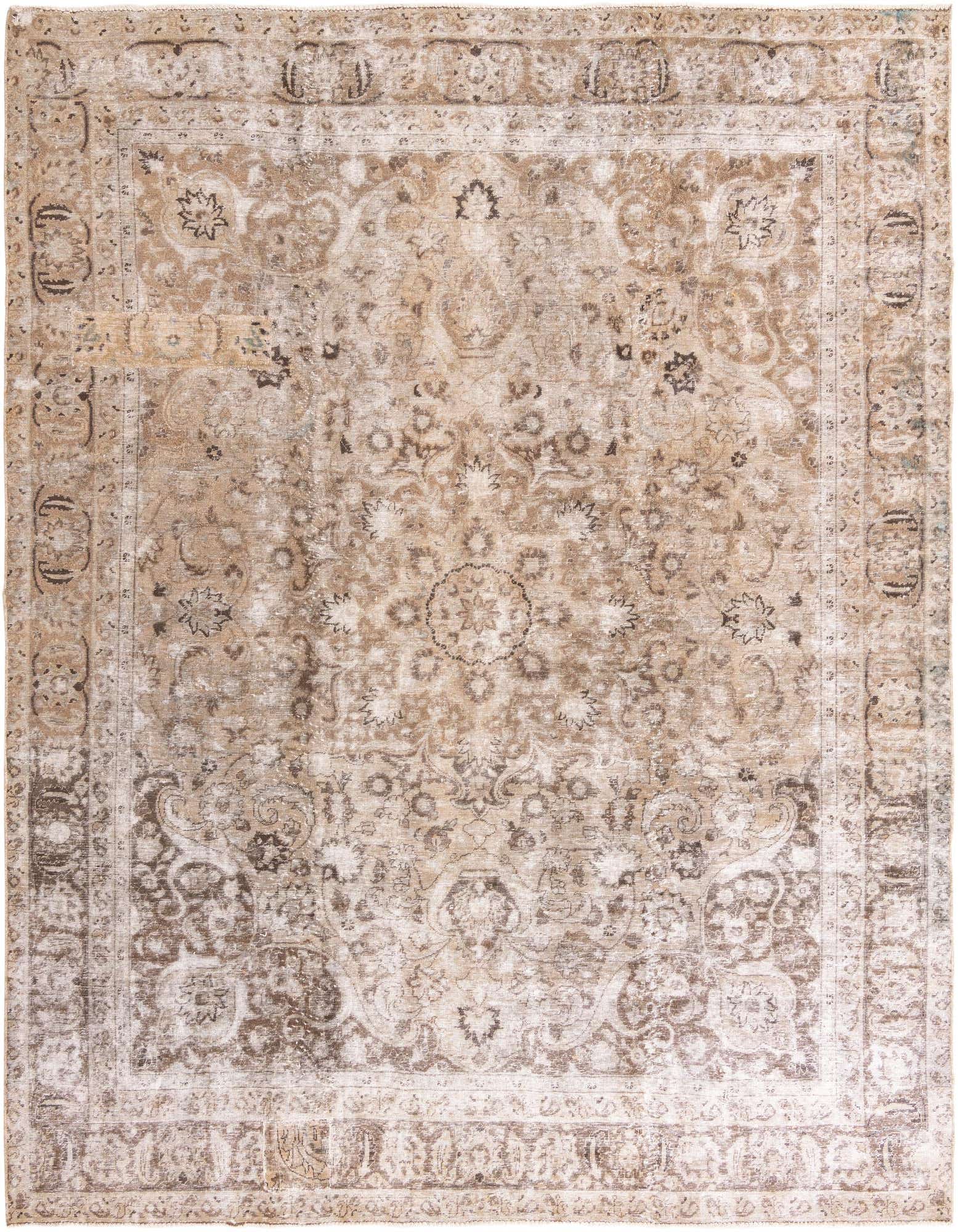 A 9x11 rectangular Ultra Vintage wool rug in shades of brown and tan, featuring a distressed Persian medallion pattern.
