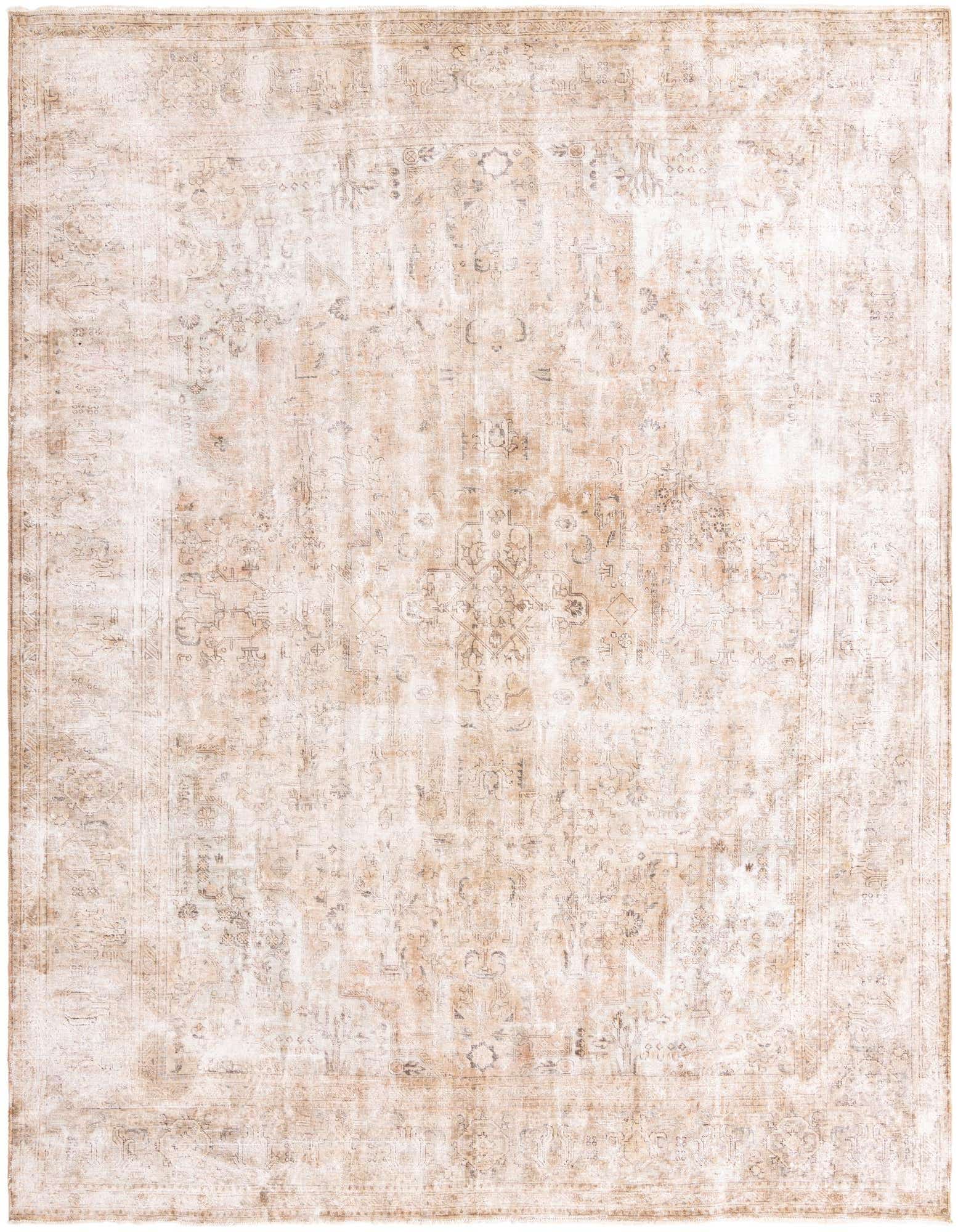 A 10x13 rectangular brown and tan Persian-style rug with a distressed medallion pattern, suitable for a living room.