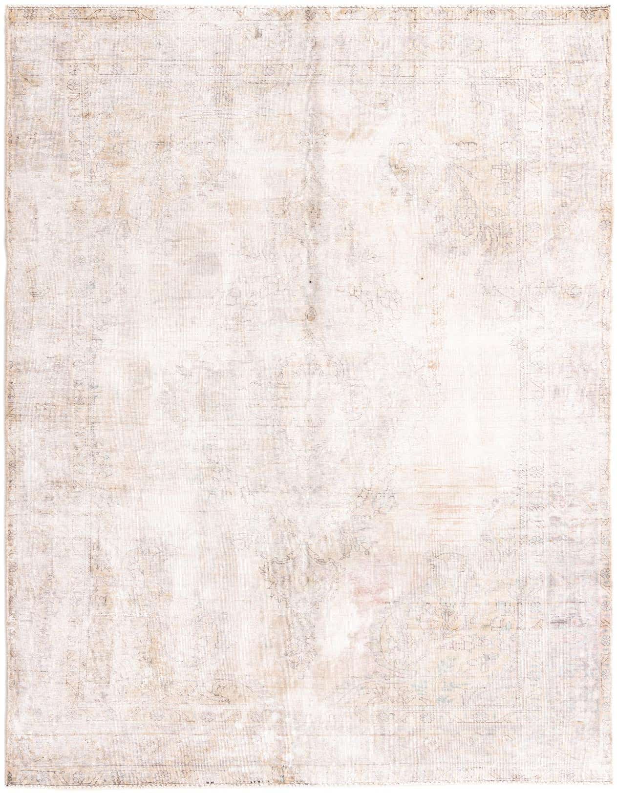 A 6x9 rectangular Rugs.com Ultra Vintage wool rug in shades of brown and tan with a faded Persian medallion pattern.