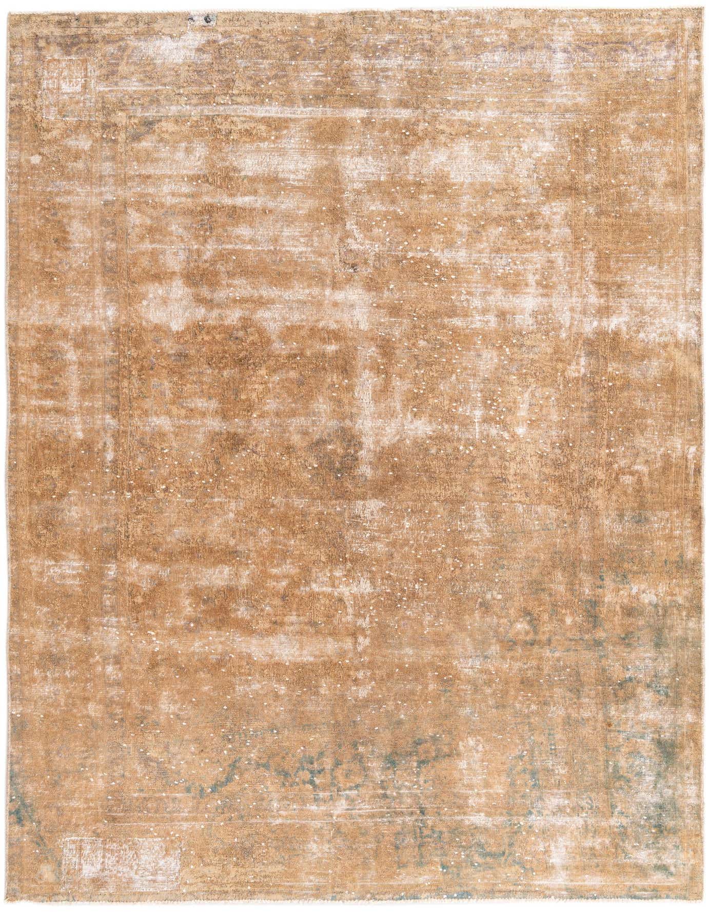 A 6x9 rectangular brown and tan distressed Persian rug with subtle medallion patterns, suitable for a living room.
