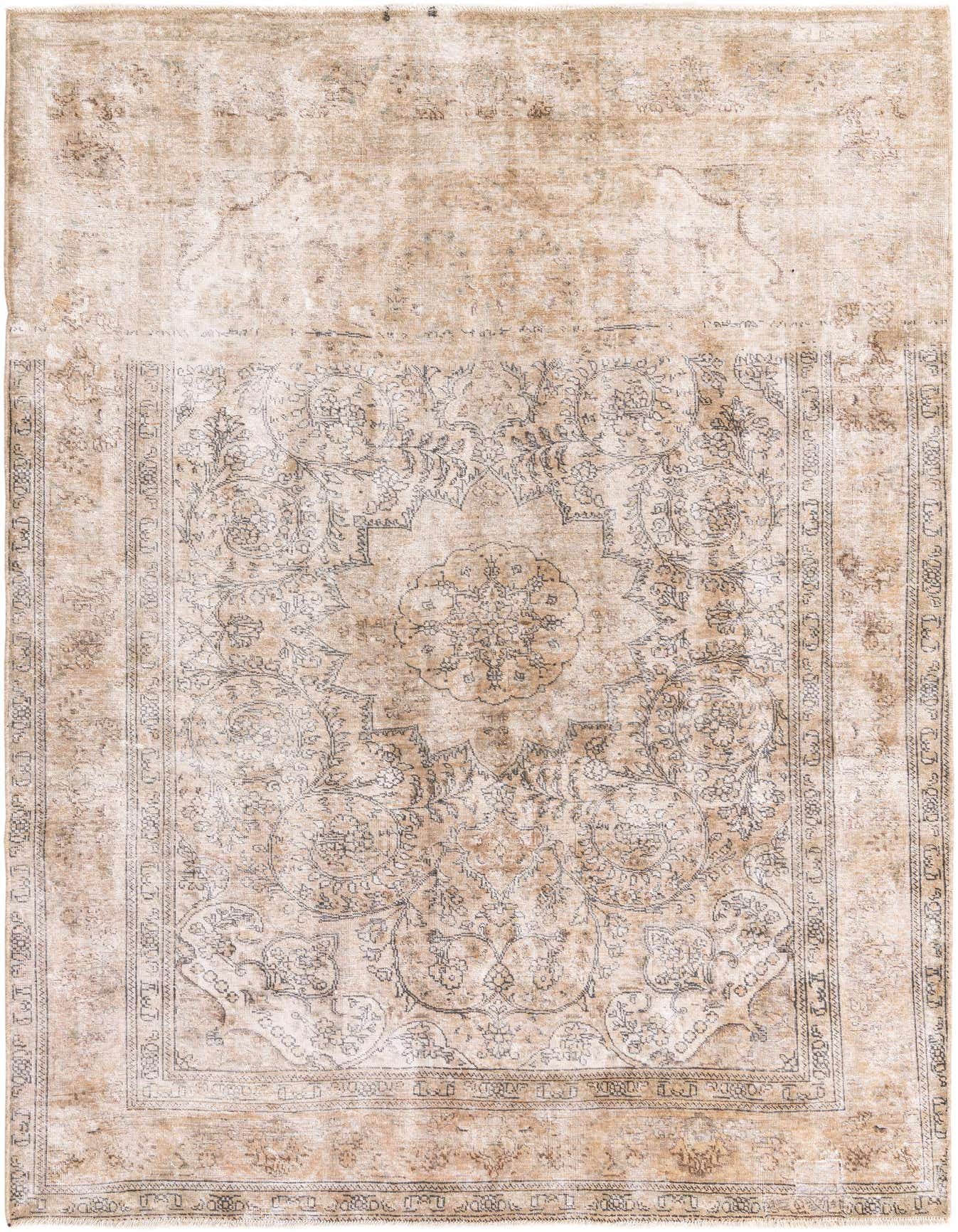 A 7x10 rectangular Ultra Vintage rug in shades of brown and tan, featuring a distressed Persian medallion pattern.