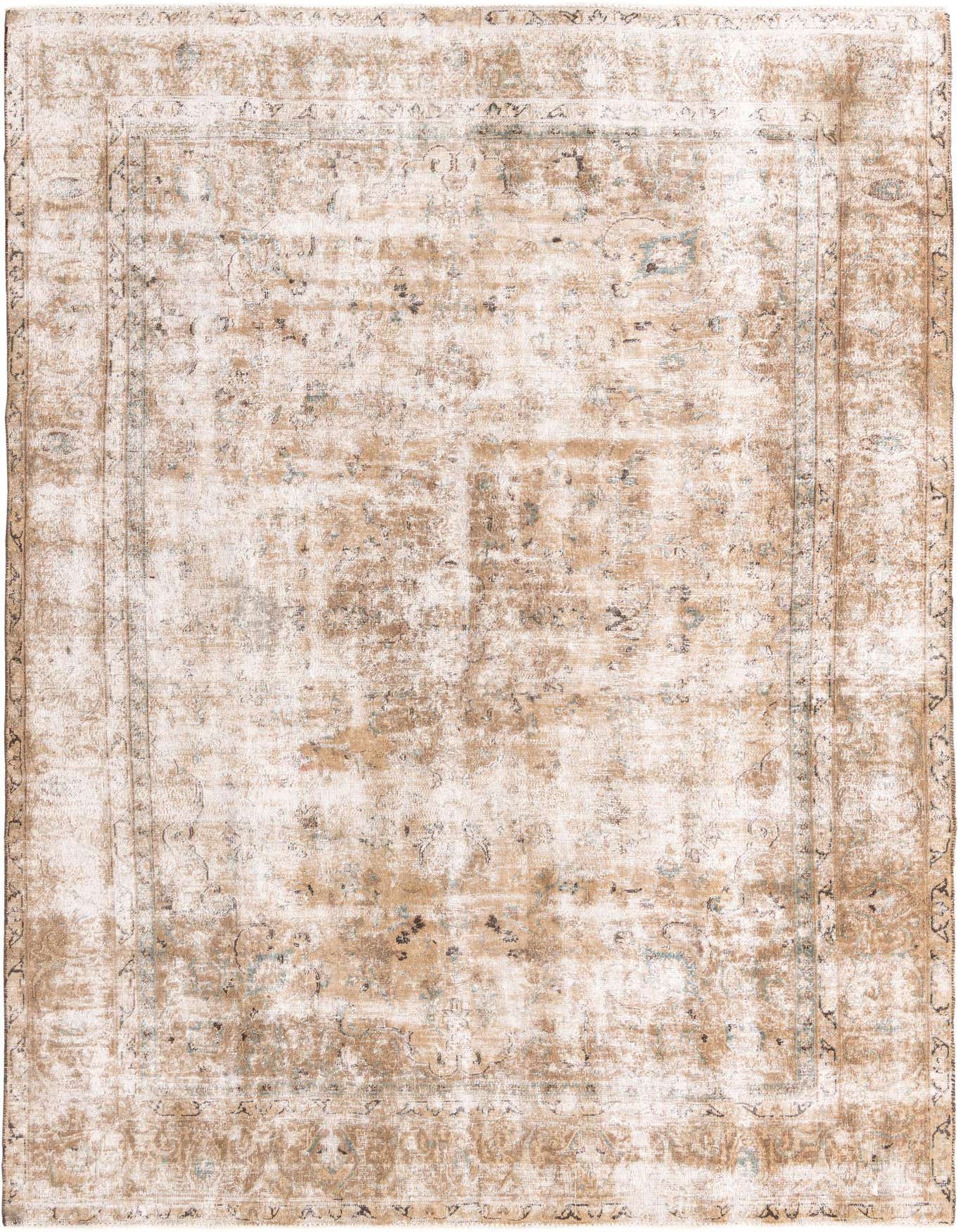 A rectangular 8x11 Rugs.com Ultra Vintage rug in browns and tans, featuring a distressed Persian medallion pattern.