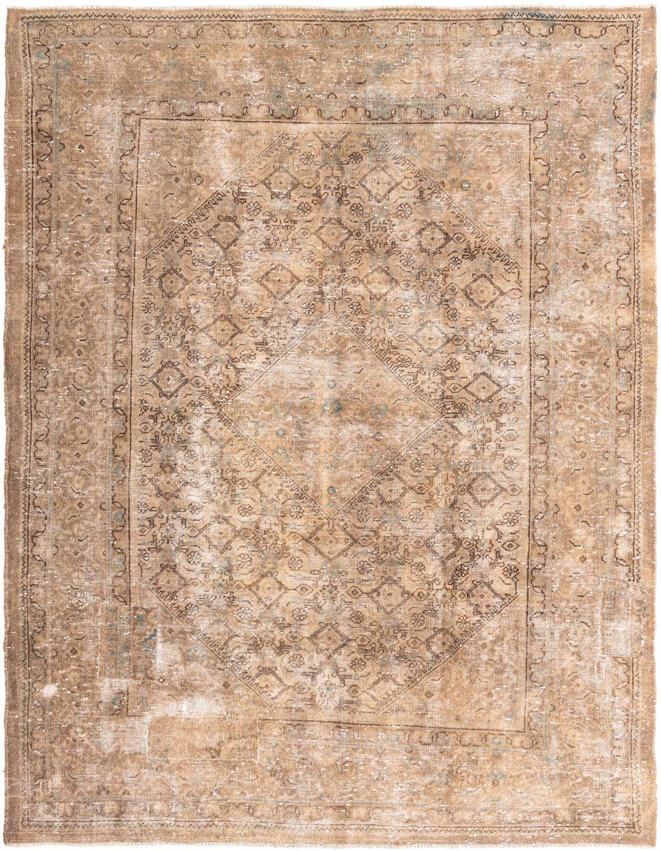 A 7x10 rectangular Ultra Vintage rug in shades of brown and tan, featuring a distressed Persian medallion pattern.
