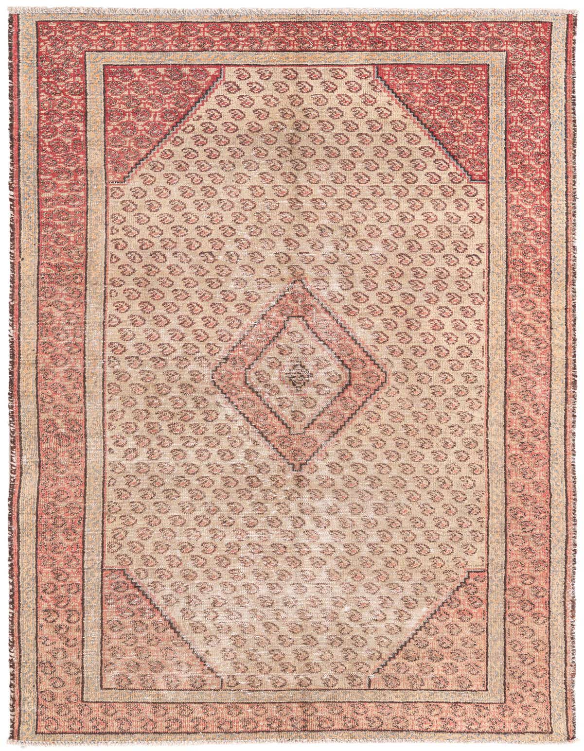 A 4x6 rectangular Rugs.com Ultra Vintage wool rug in browns and tans with a central medallion and Persian-inspired patterns.
