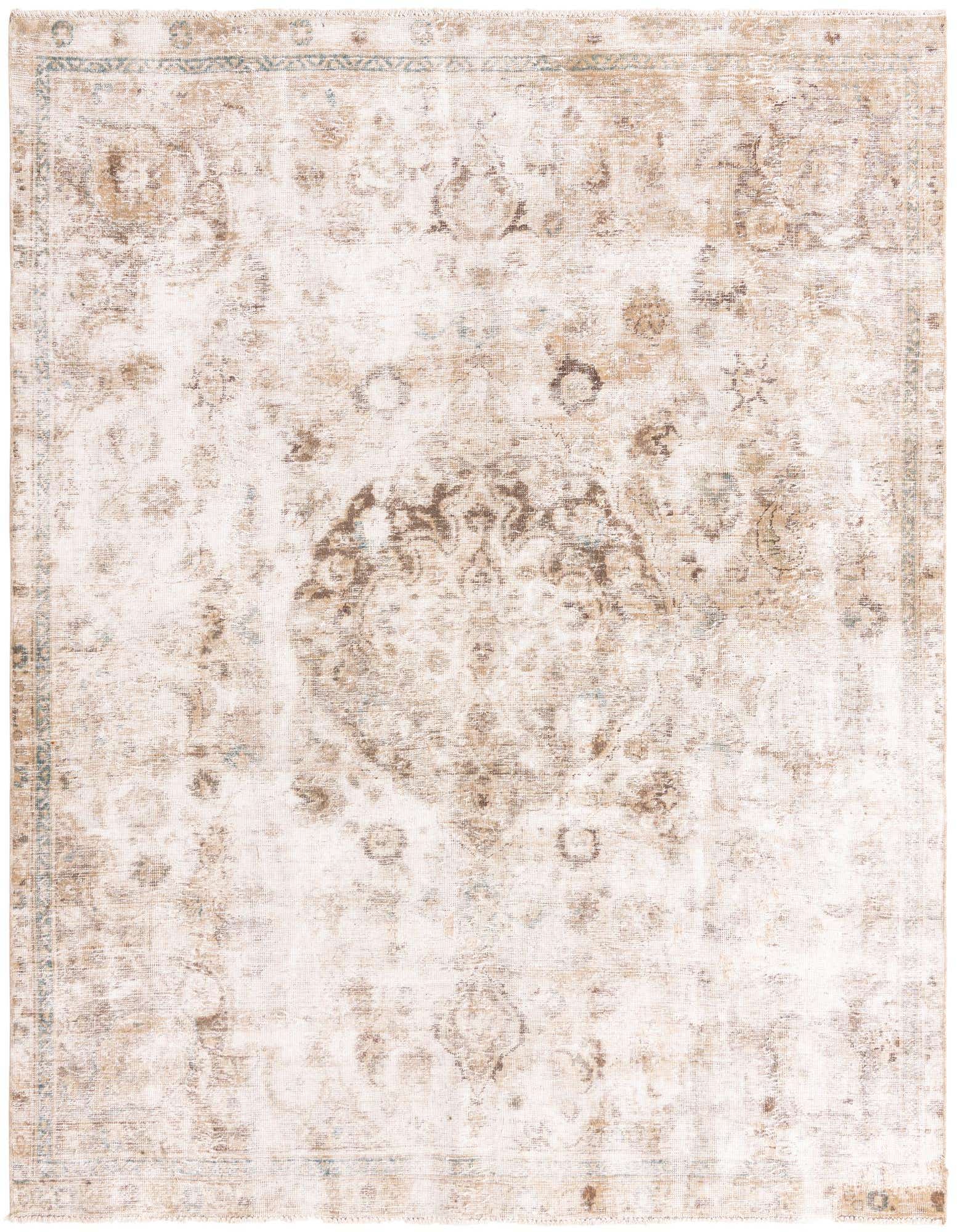 An 8x10 rectangular Ultra Vintage rug, handmade from wool, featuring a faded Persian medallion pattern in browns and tans.