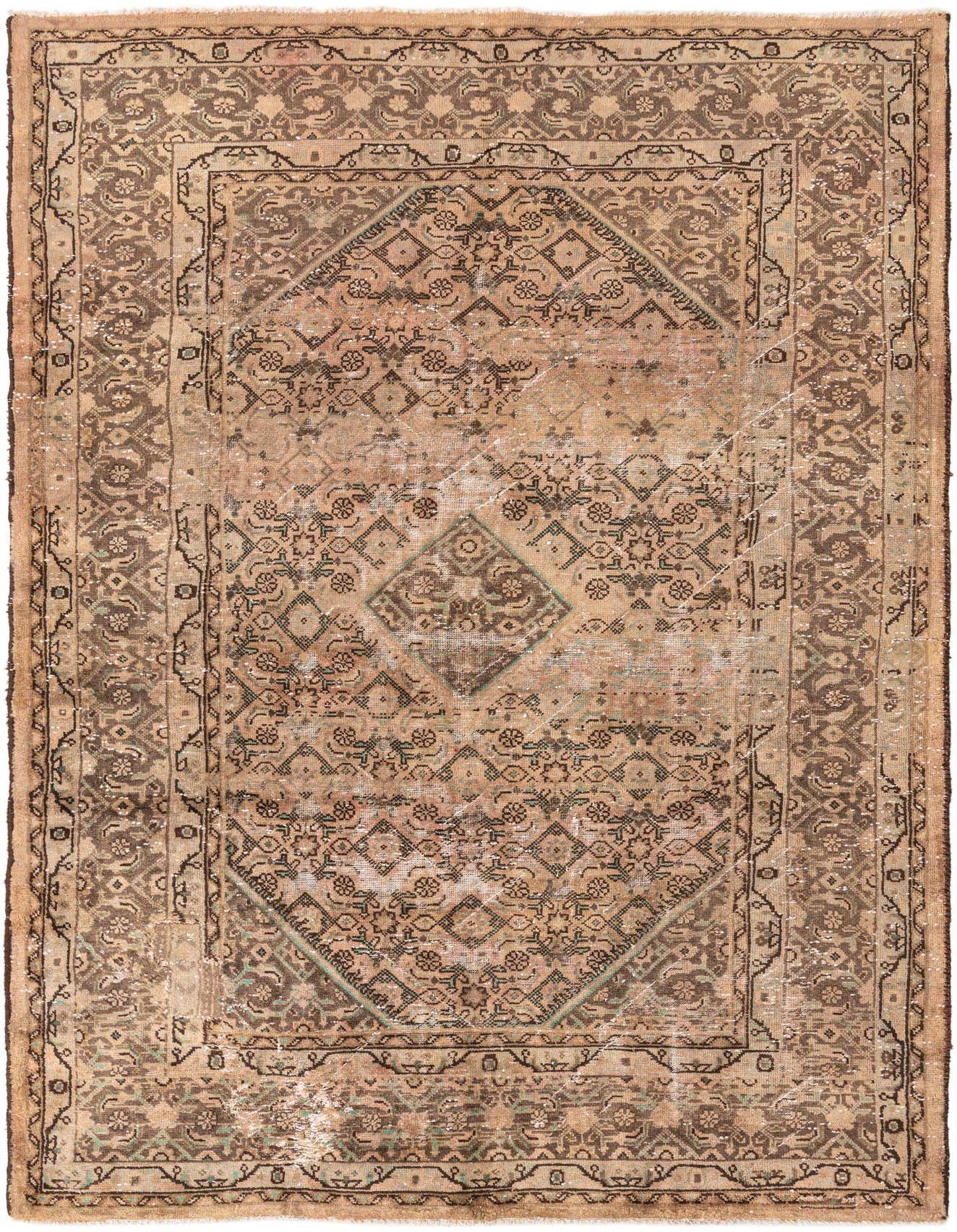A 7x10 rectangular Ultra Vintage rug in browns and tans, featuring a distressed Persian medallion pattern.