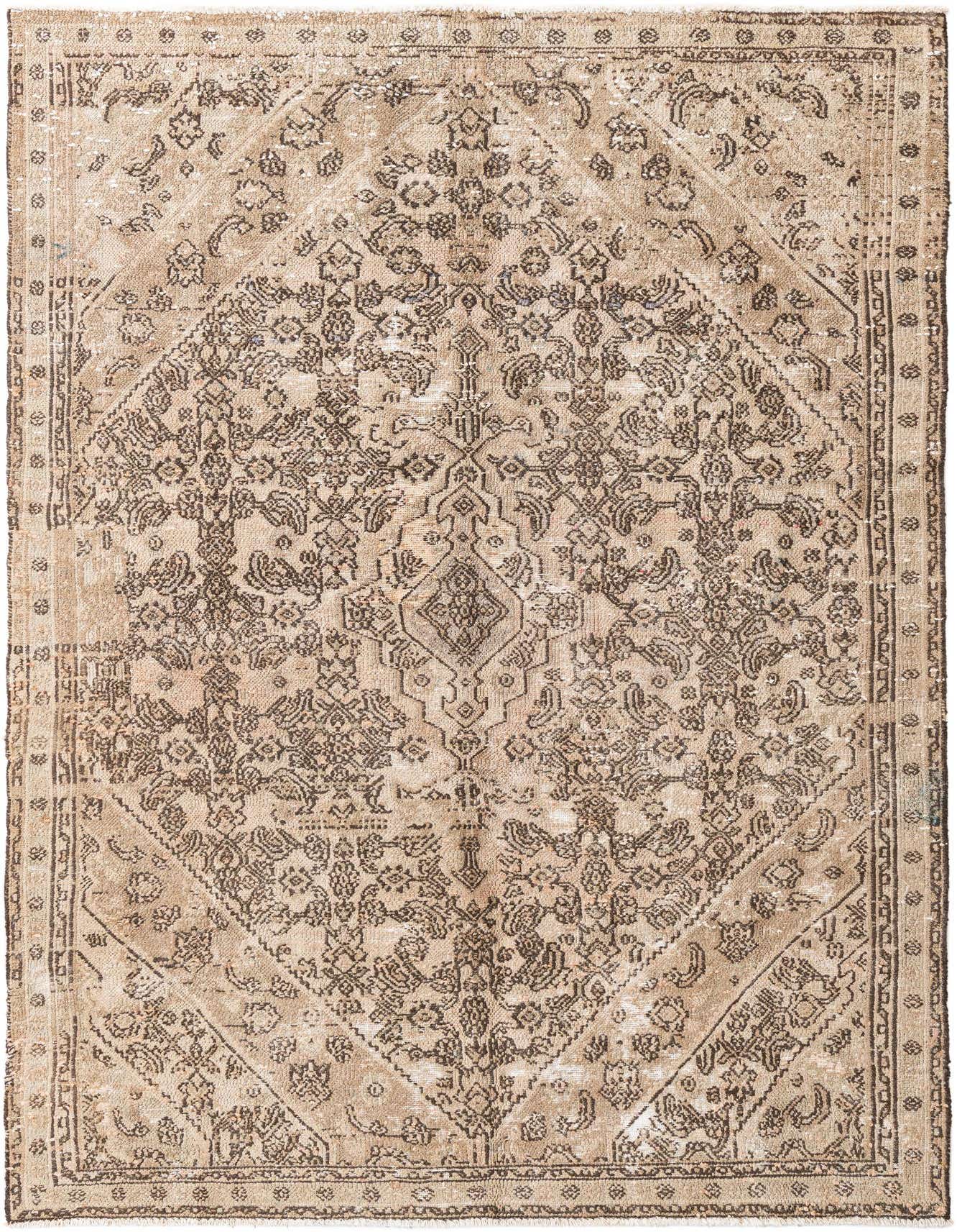 A 5x8 rectangular Ultra Vintage rug in browns and tans, featuring a distressed Persian medallion pattern.