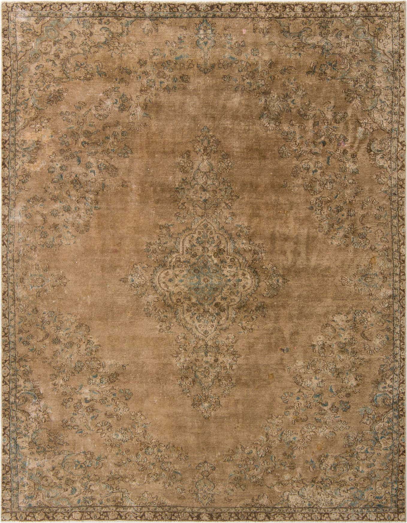 An 8x11 rectangular Ultra Vintage rug in browns and tans, featuring a distressed Persian medallion pattern, ideal for a living room.