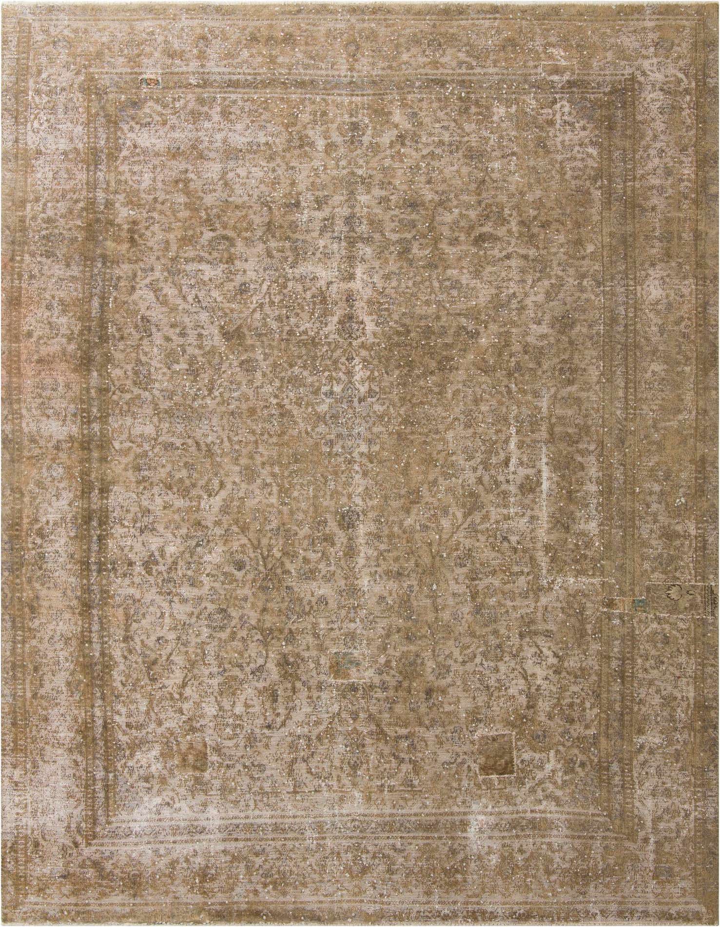 A 9x12 rectangular Ultra Vintage rug in shades of brown and tan, featuring a distressed Persian medallion pattern.