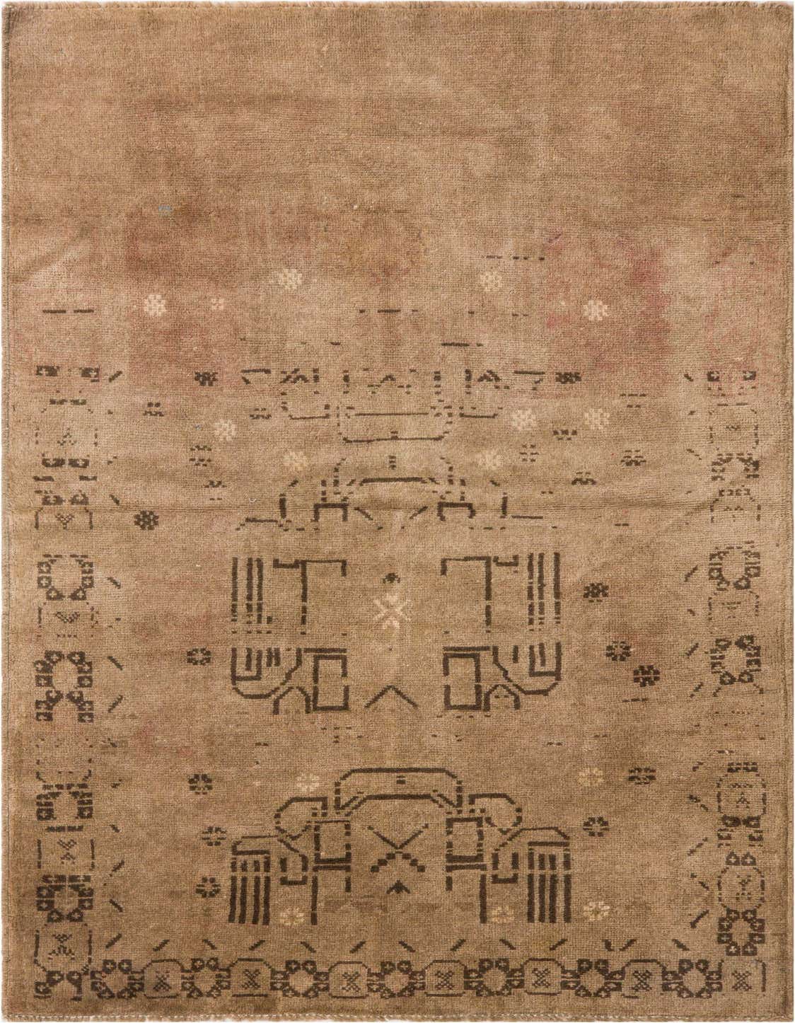 A 4x6 rectangular Ultra Vintage rug in shades of brown and tan, featuring a distressed Persian-modern pattern.