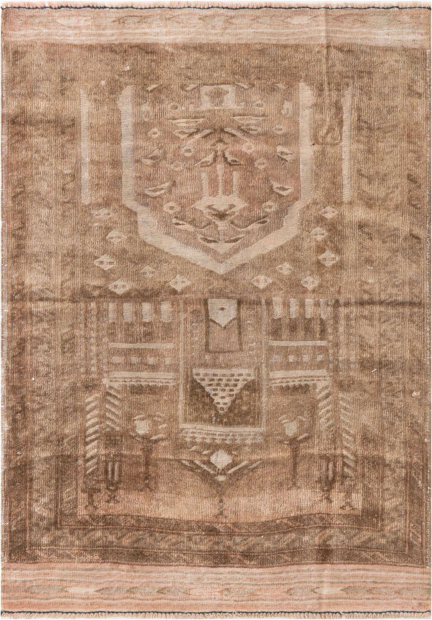 A 3x4 rectangular Ultra Vintage rug in shades of brown and tan, featuring a distressed Persian-style pattern.