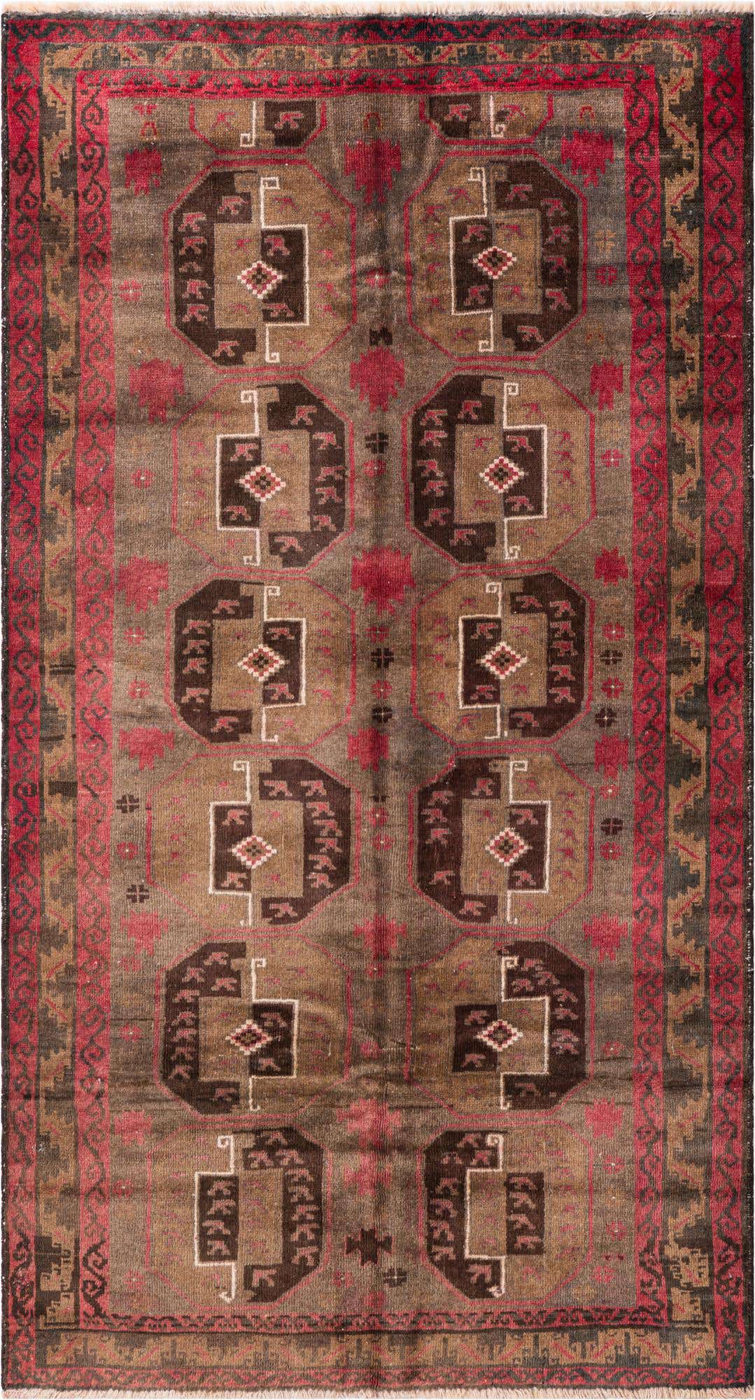A 4x6 rectangular Ultra Vintage wool rug featuring a distressed Persian medallion pattern in shades of brown, tan, and deep red.