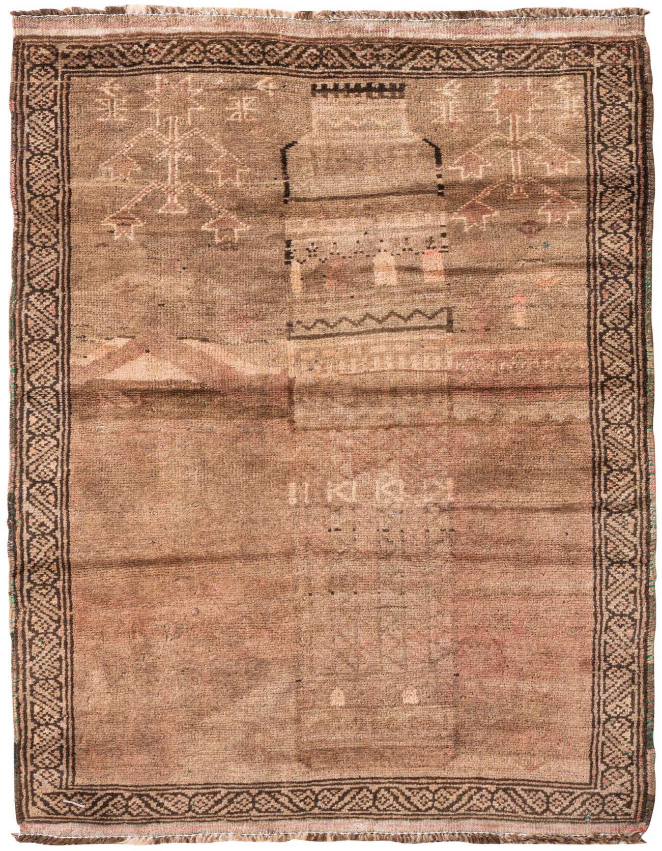 A 3x4 rectangular Ultra Vintage wool rug in shades of brown and tan, featuring a distressed Persian-style pattern and dark border.