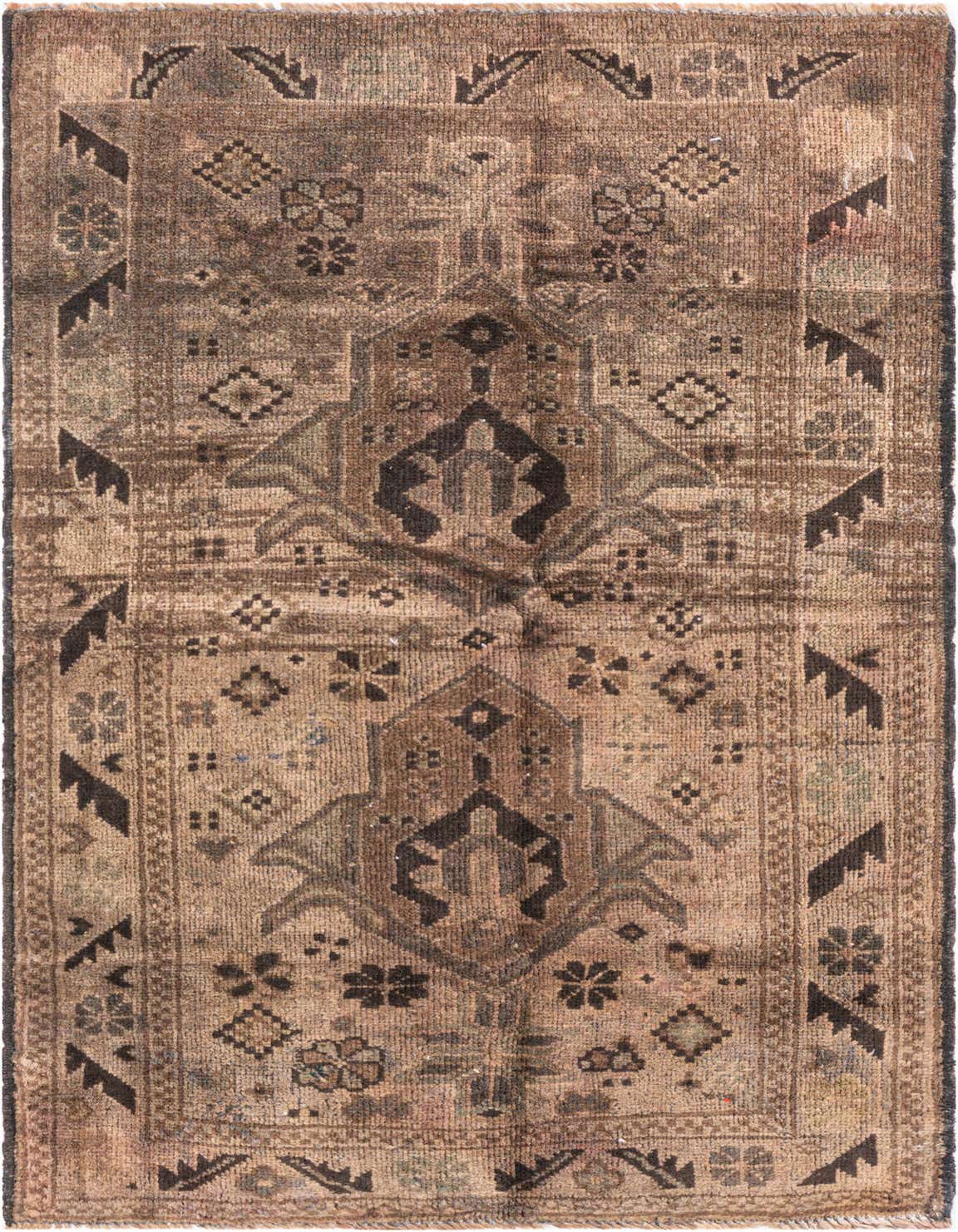 A 3x4 rectangular Ultra Vintage wool rug featuring a distressed Persian medallion pattern in shades of brown and tan.