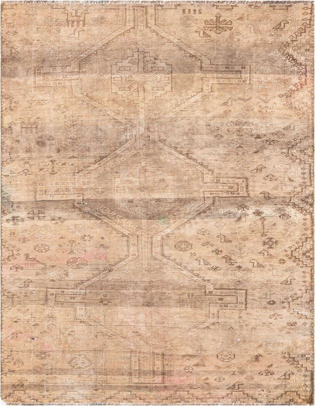 A 4x6 rectangular Ultra Vintage wool rug in shades of brown and tan, featuring a distressed Persian medallion pattern.