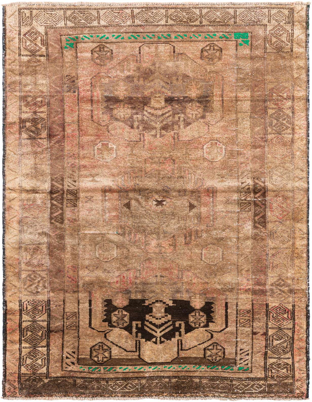 A 4x6 rectangular Ultra Vintage wool rug in shades of brown and tan, featuring a distressed Persian medallion pattern.