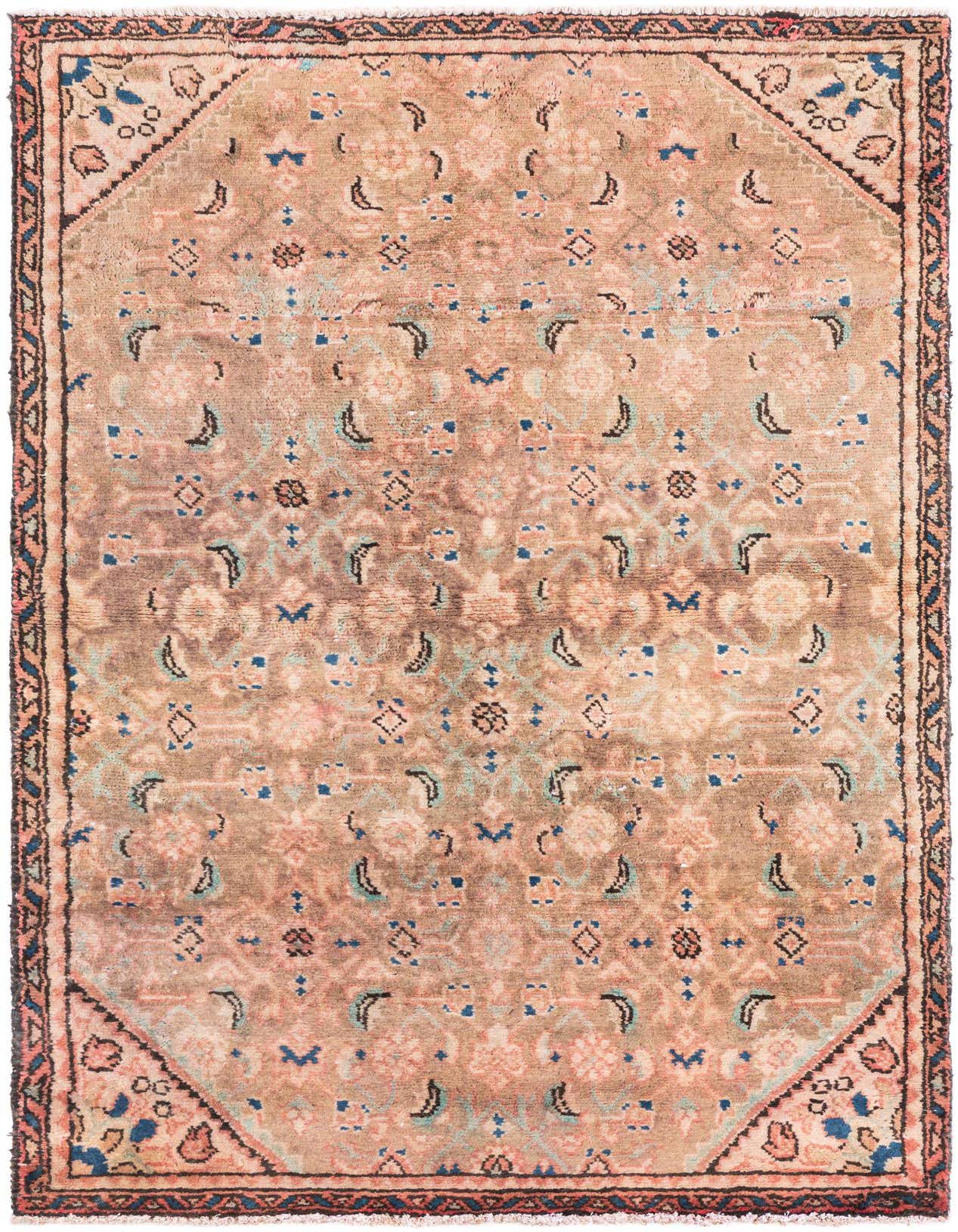 A 3x5 rectangular Ultra Vintage wool rug featuring a distressed Persian pattern in browns, tans, and muted pinks with blue accents.