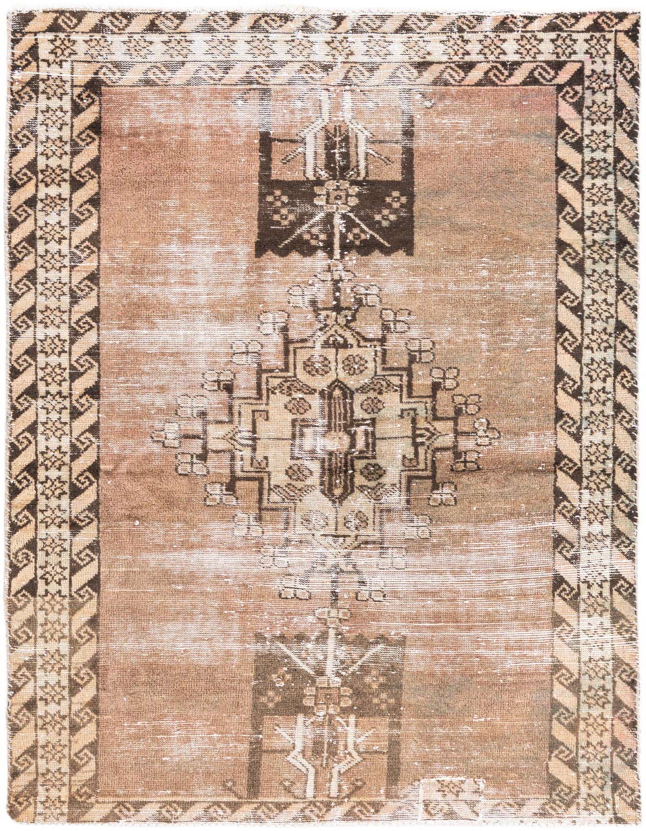 A 4x6 rectangular Ultra Vintage rug in browns and tans, featuring a distressed Persian medallion pattern and a decorative border.