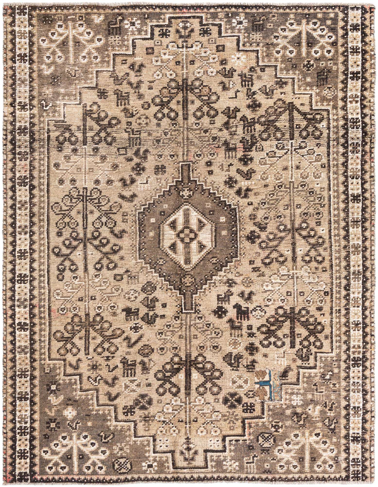 A 6x9 rectangular Ultra Vintage wool rug in shades of brown and tan, featuring a distressed Persian medallion pattern.