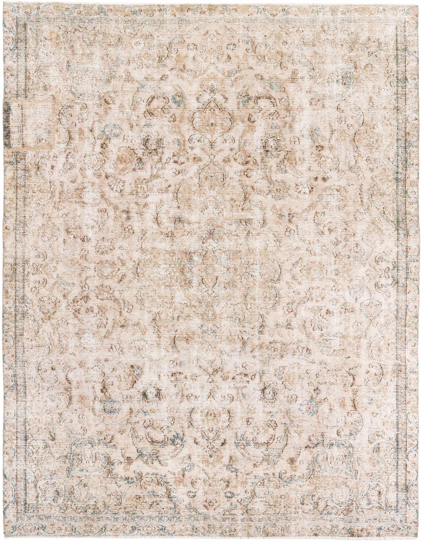 An 8x10 rectangular Ultra Vintage wool rug in shades of brown and tan, featuring a distressed Persian medallion pattern.