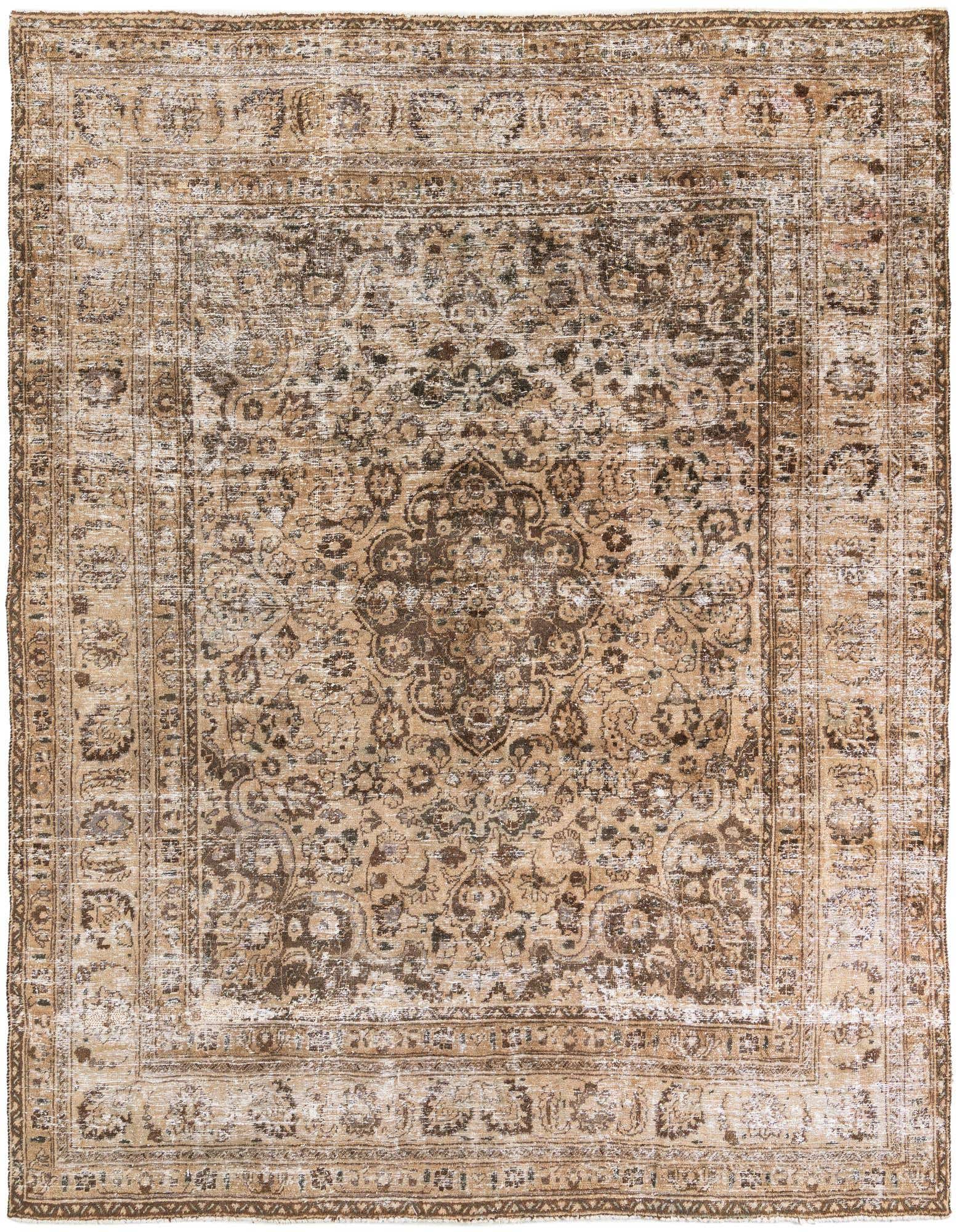 An 8x11 rectangular Ultra Vintage rug featuring a faded brown and tan Persian medallion pattern.