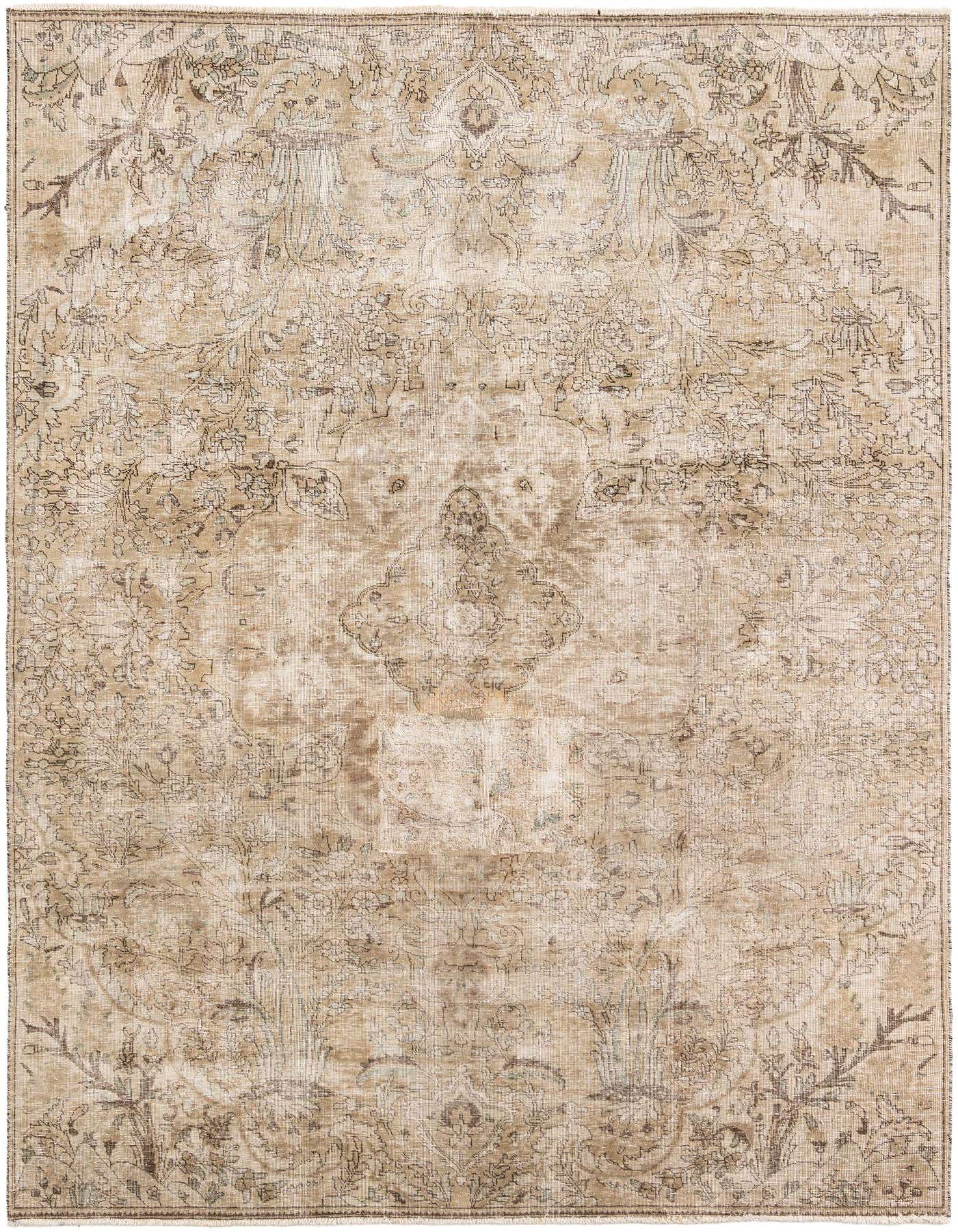 A 7x10 rectangular Ultra Vintage rug in shades of brown and tan, featuring a distressed Persian medallion pattern.