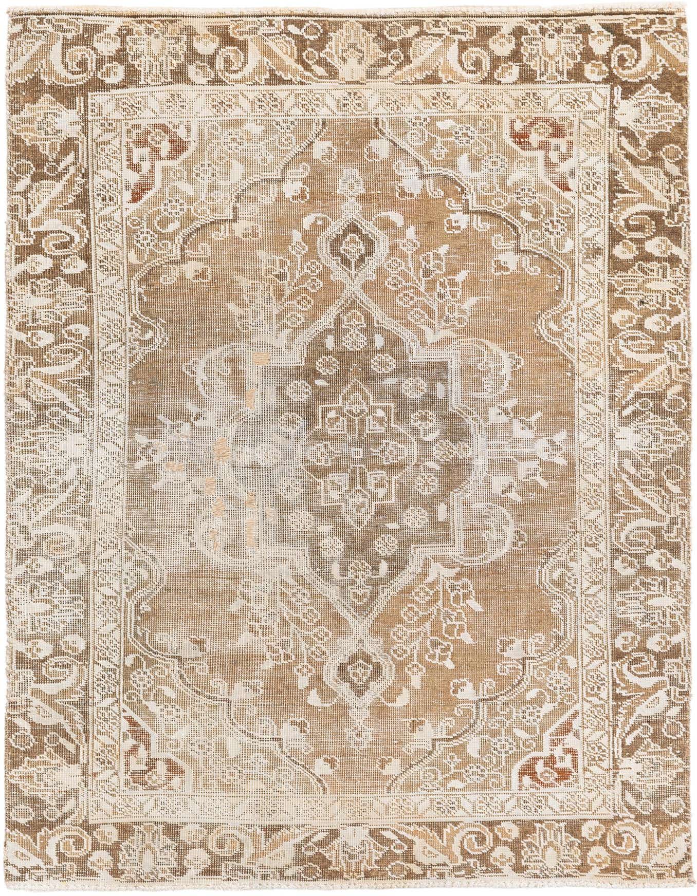 A 4x6 rectangular Ultra Vintage rug featuring a distressed Persian medallion pattern in shades of brown and tan.