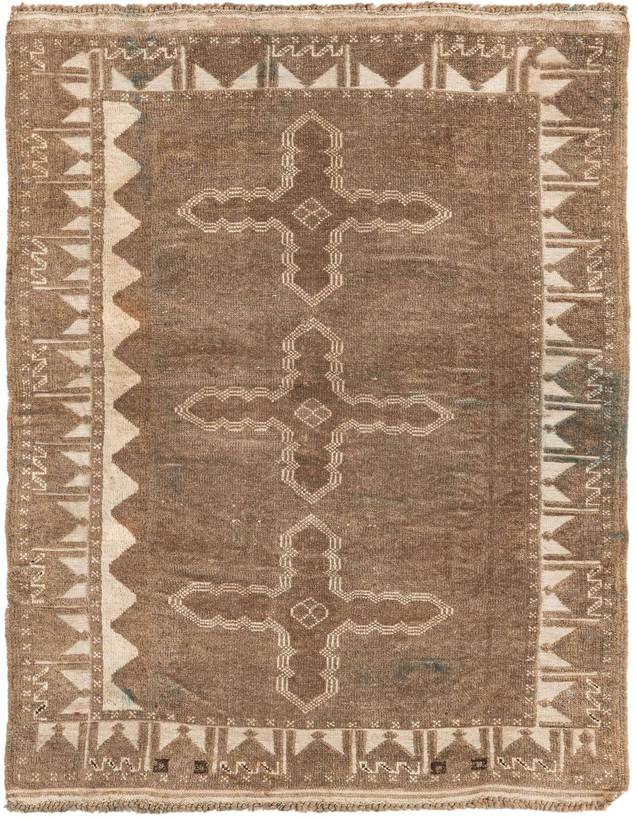 A 3x4 rectangular Ultra Vintage wool rug in shades of brown and tan, featuring a central medallion and geometric border.