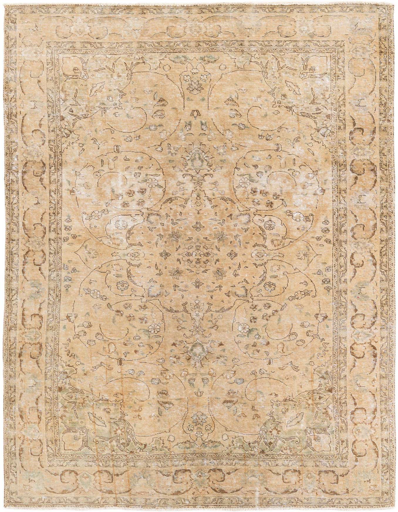 A 7x10 rectangular Ultra Vintage wool rug in shades of brown and tan, featuring a distressed Persian medallion pattern.