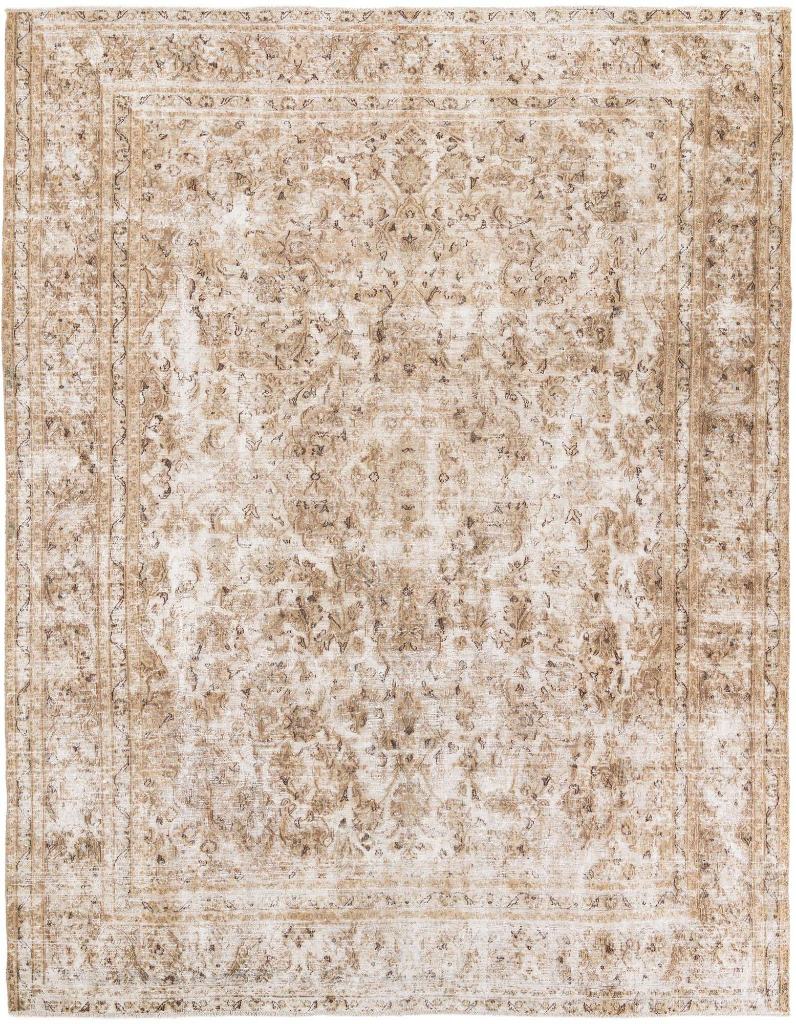 A 9x12 rectangular Ultra Vintage rug in shades of brown and tan, featuring a distressed Persian medallion pattern.