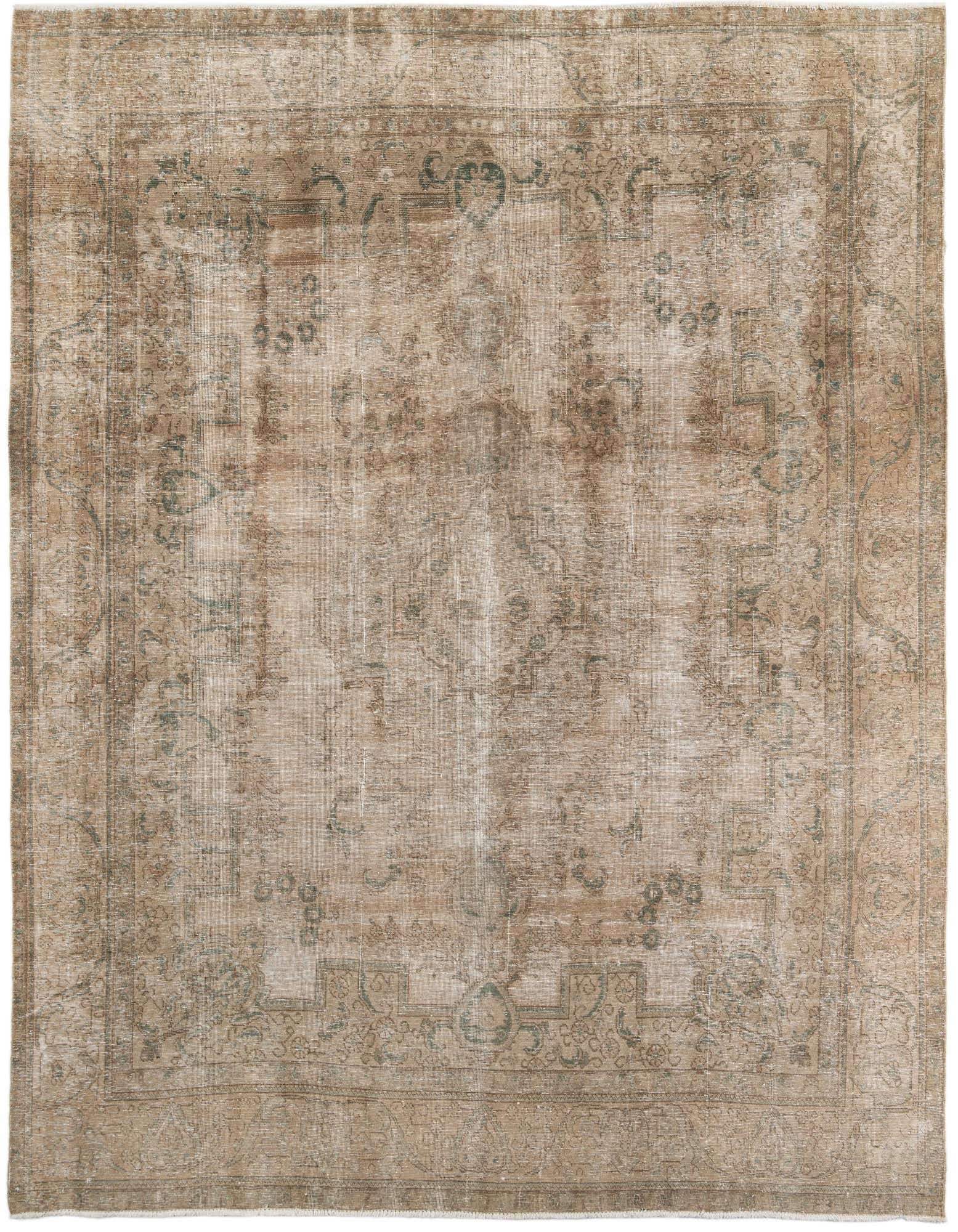 A 10x13 rectangular Ultra Vintage wool rug in shades of brown and tan, featuring a faded Persian medallion pattern.