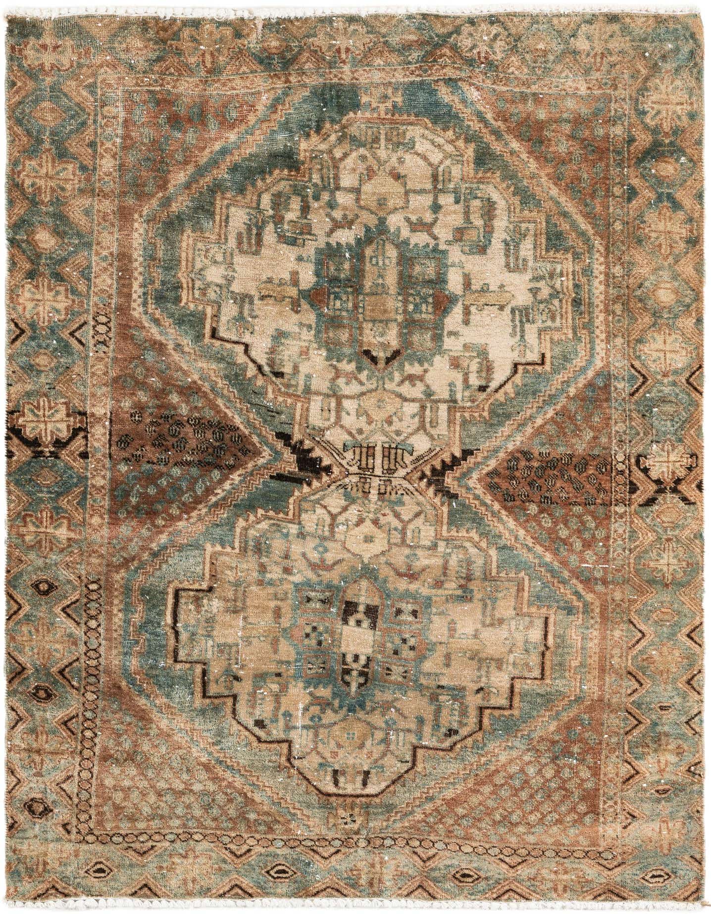 A 3x5 rectangular Ultra Vintage rug featuring a distressed Persian medallion pattern in browns, tans, and muted teal.