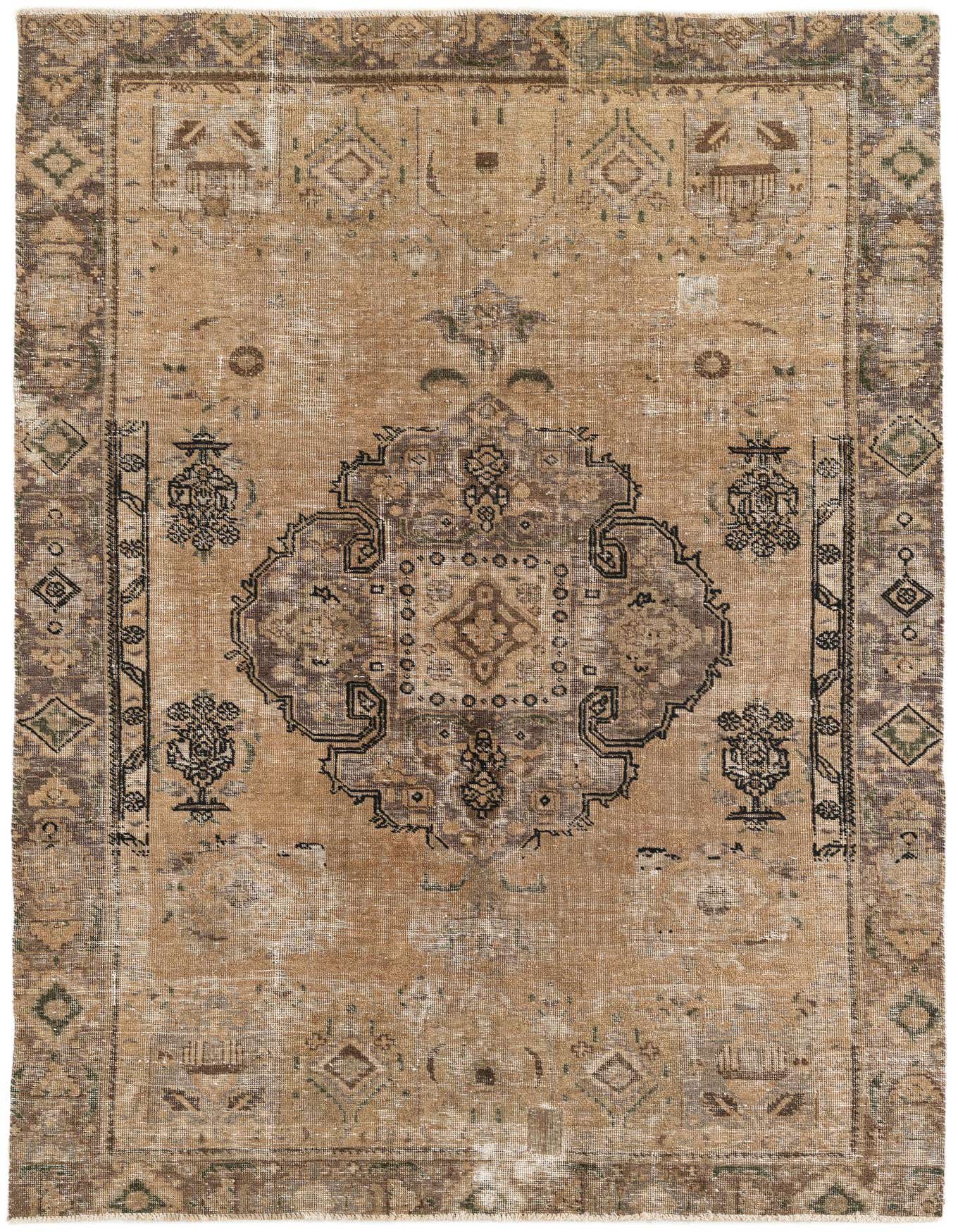 A 6x9 rectangular Ultra Vintage rug in browns and tans, featuring a distressed Persian medallion pattern.