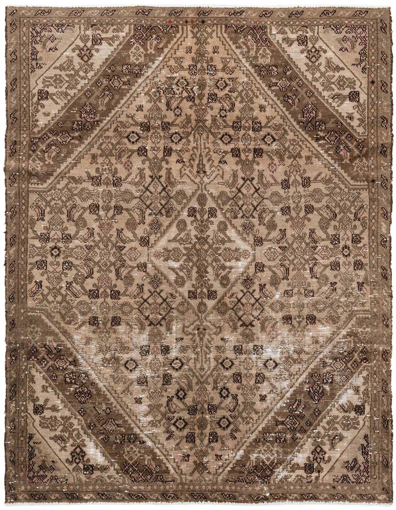 A 6x9 rectangular Ultra Vintage wool rug in shades of brown and tan, featuring a distressed Persian medallion pattern.