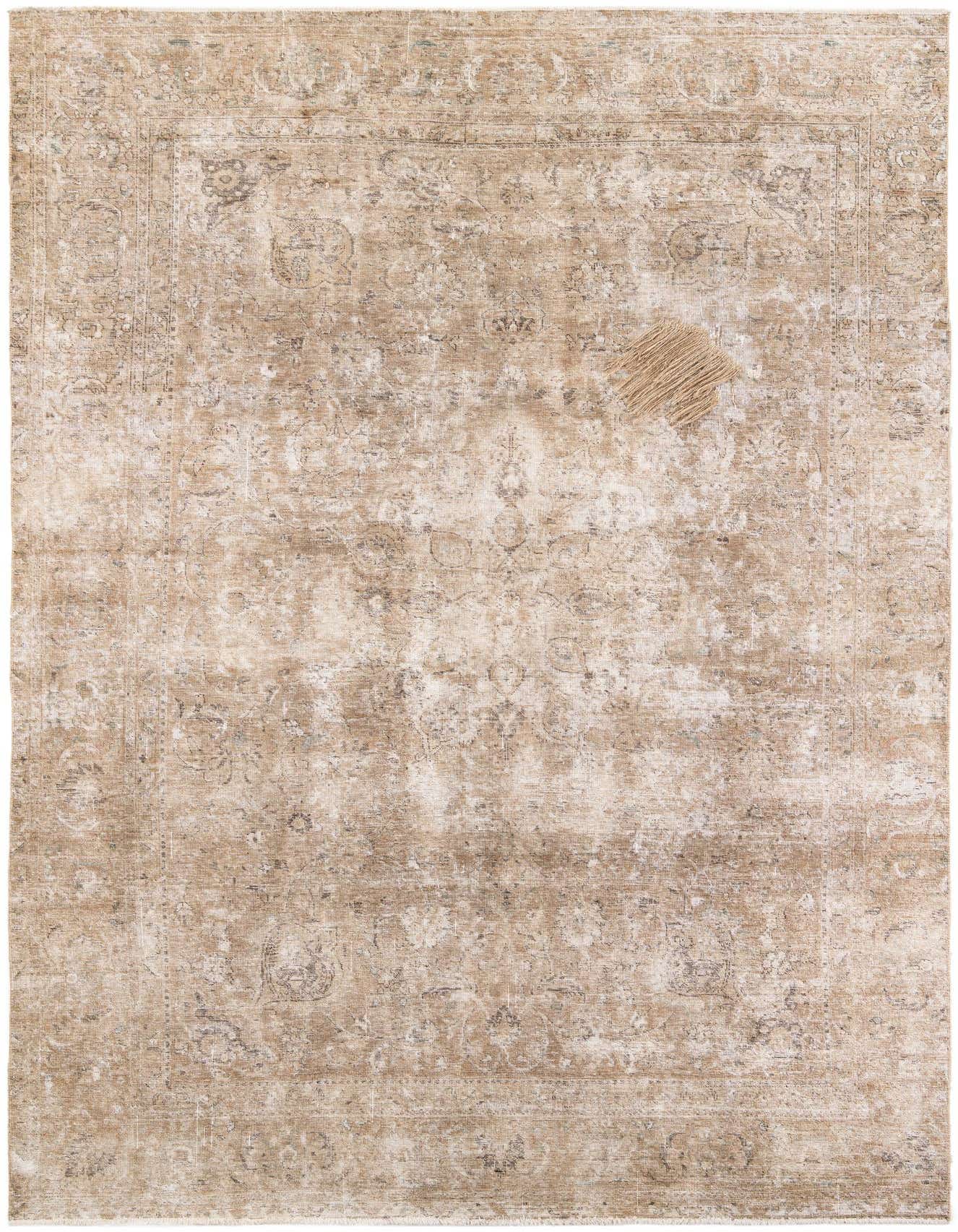 A large 8x11 rectangular Ultra Vintage wool rug in shades of brown and tan, featuring a distressed Persian medallion pattern.