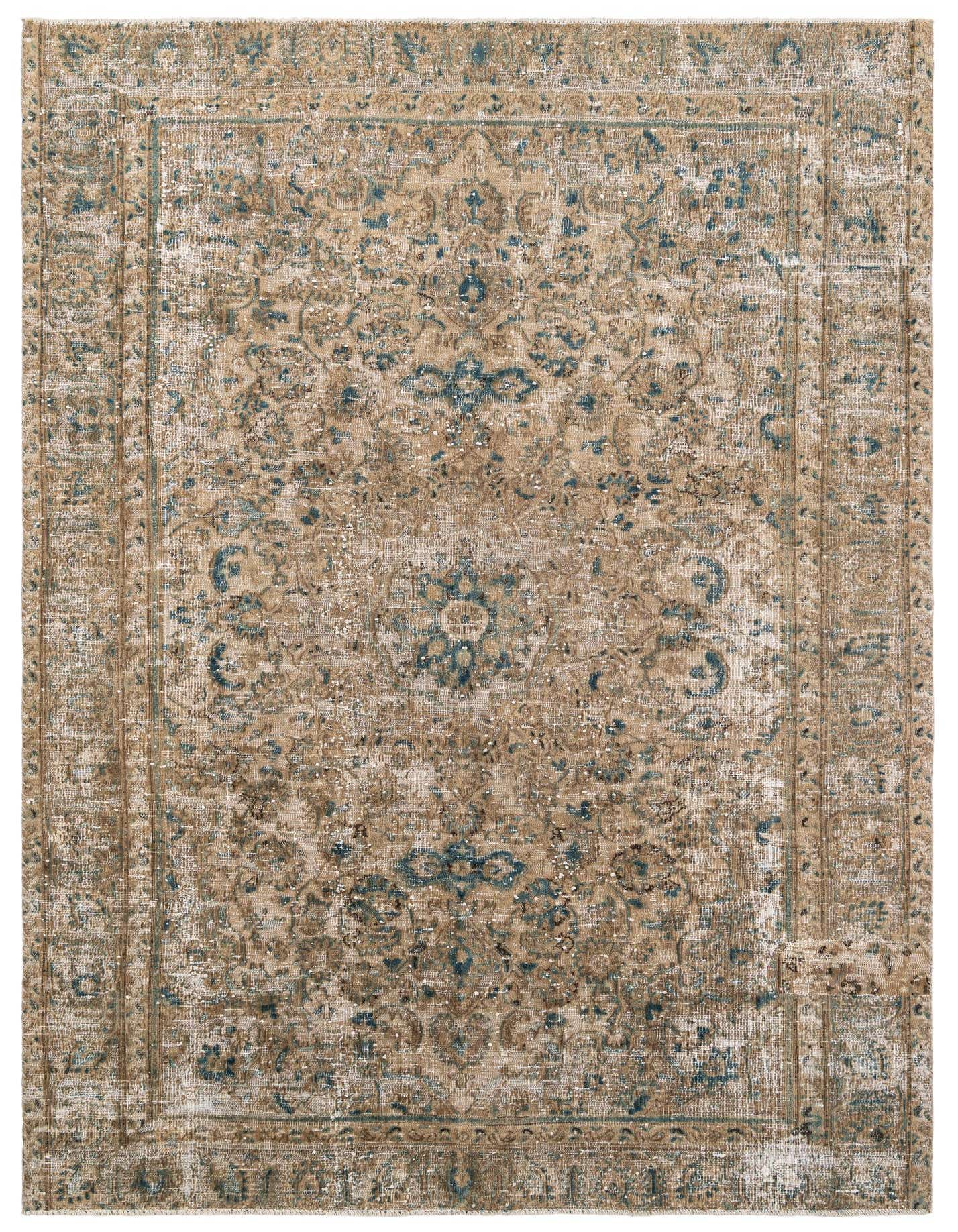 A 6x9 rectangular Ultra Vintage wool rug in browns and tans with a distressed oriental medallion pattern.