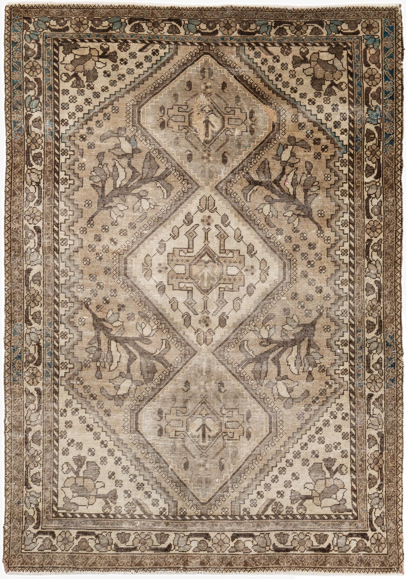  4' 8 x 7'  Hand Knotted Ultra Vintage Persian Wool Rug